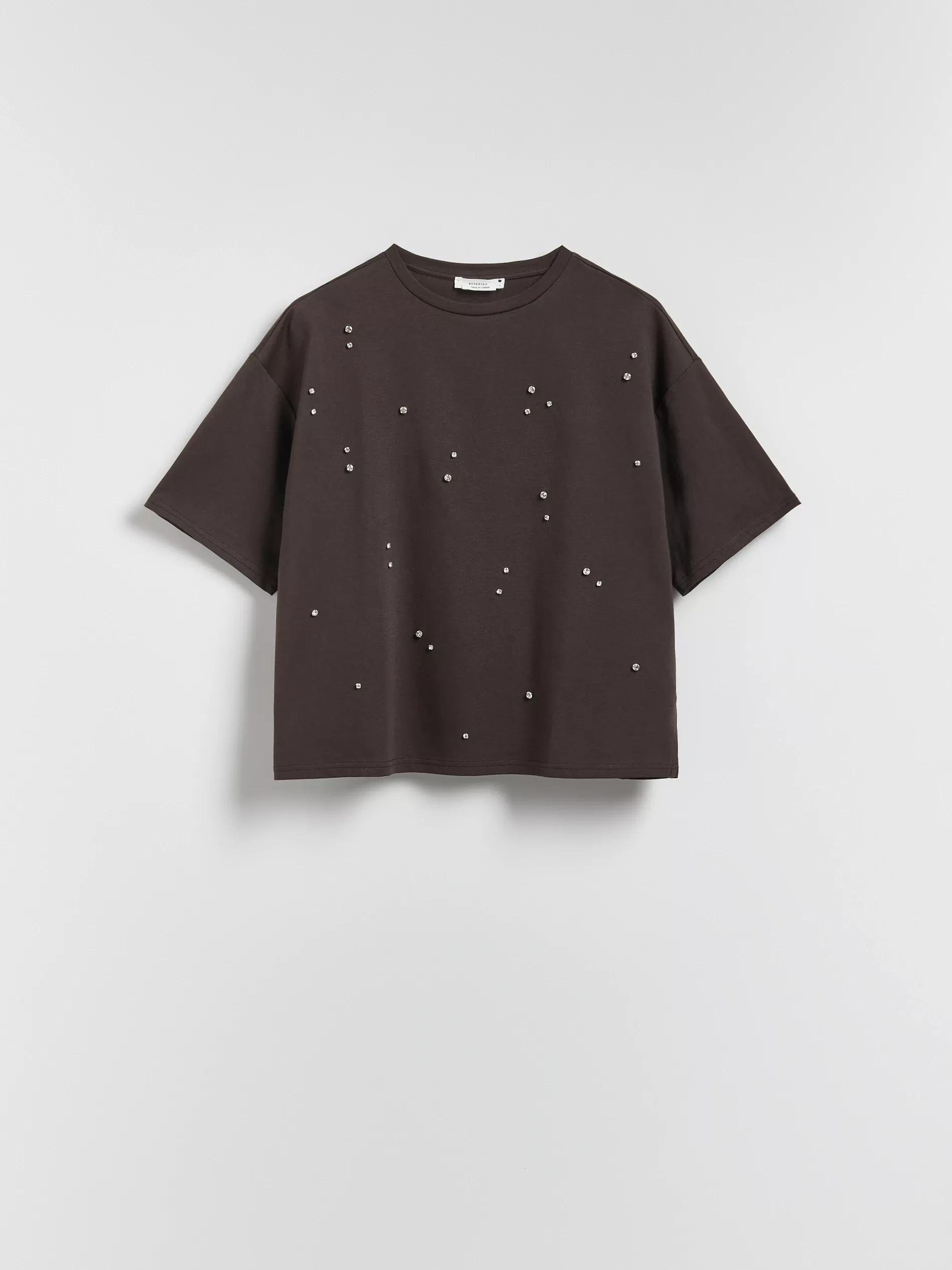 Brown Cotton T-Shirt With Application, Brown, medium