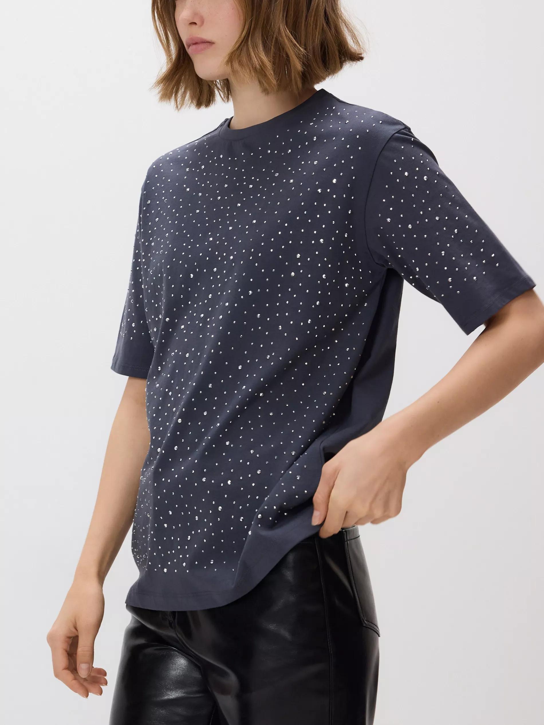 DARK GREY T-shirt with rhinestones, Grey, large image number 0