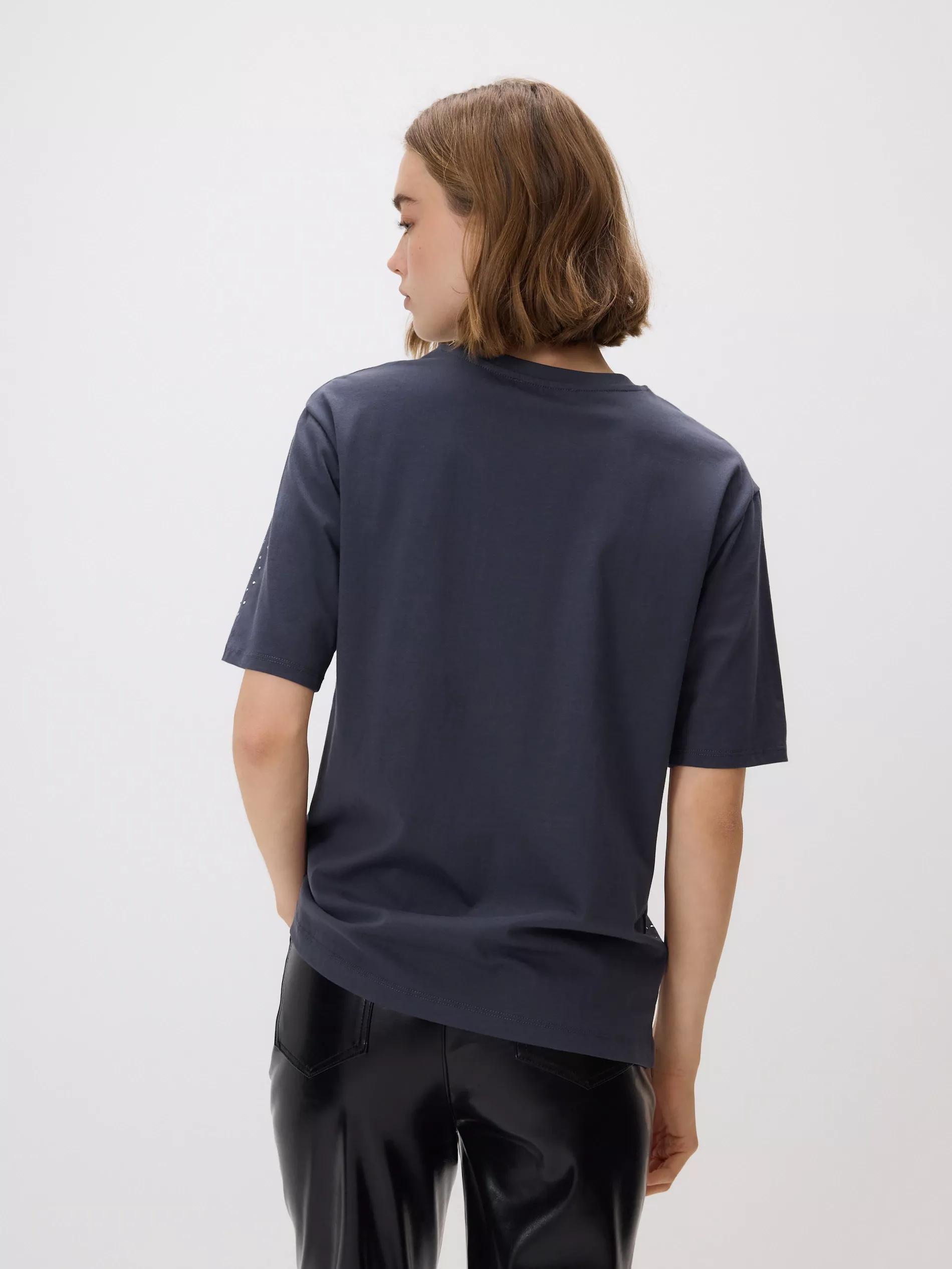 DARK GREY T-shirt with rhinestones, Grey, large image number 2