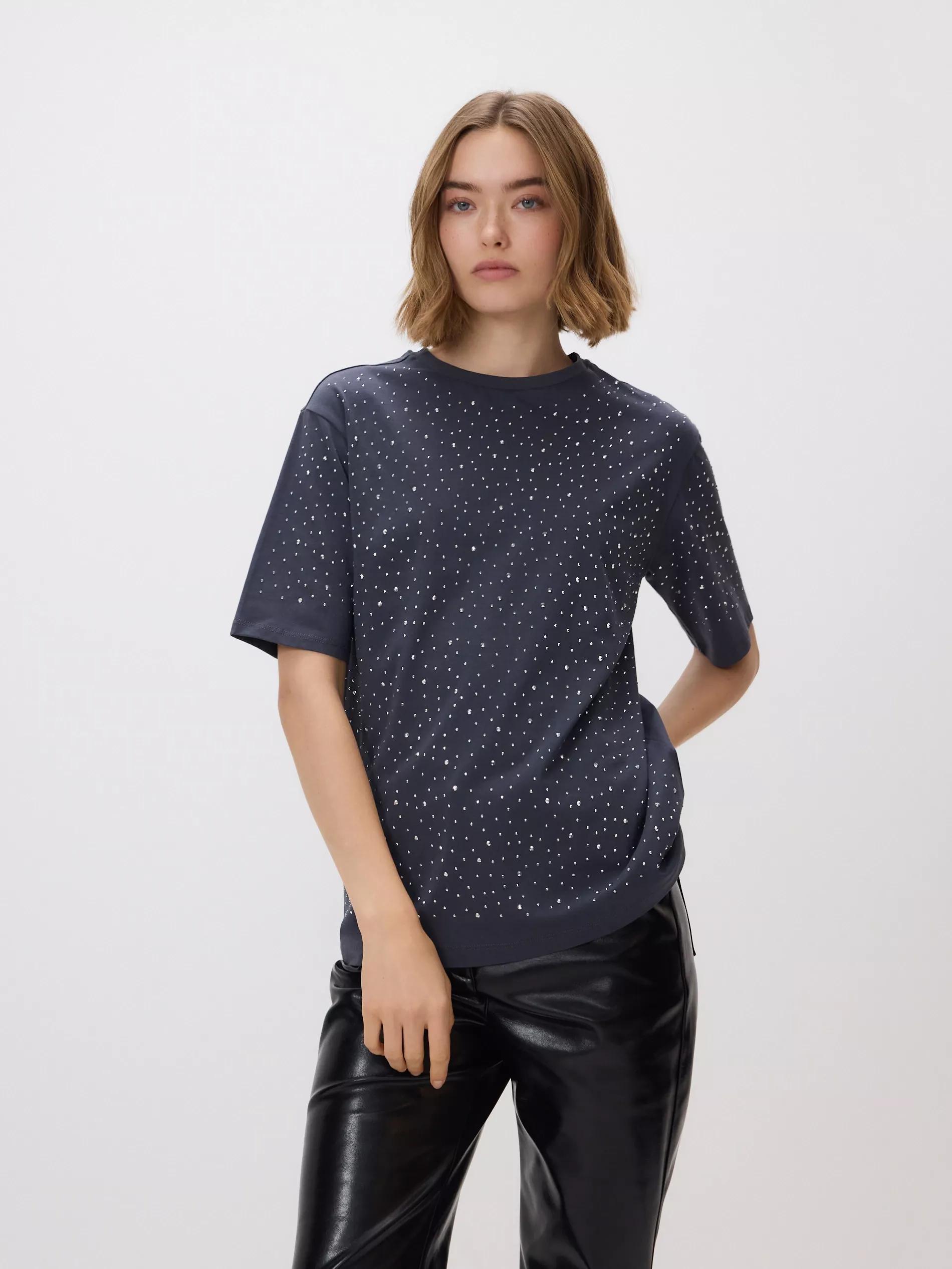 DARK GREY T-shirt with rhinestones, Grey, large image number 3
