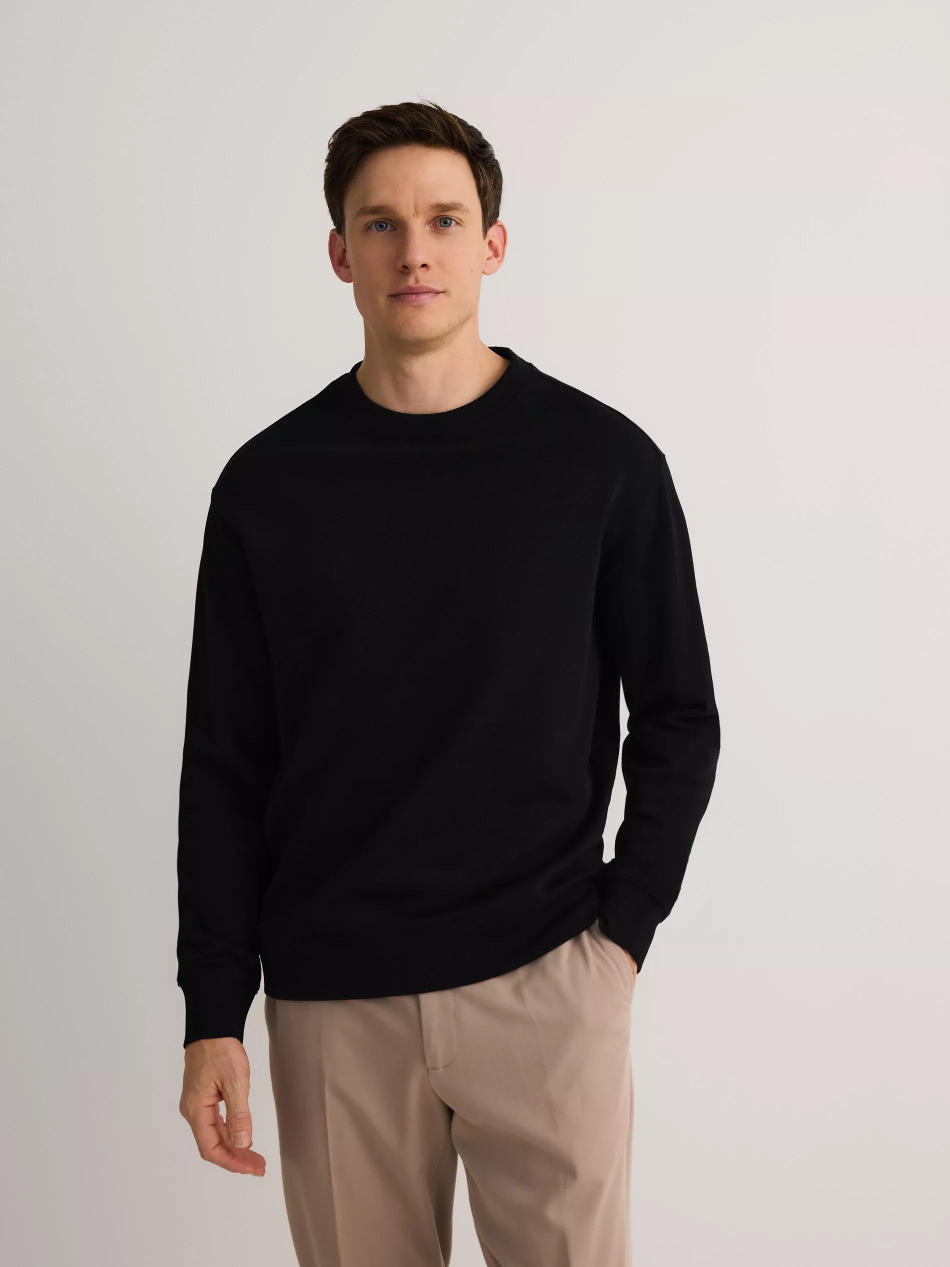 Black Oversized Sweatshirt With High Cotton Content, , large image number 1