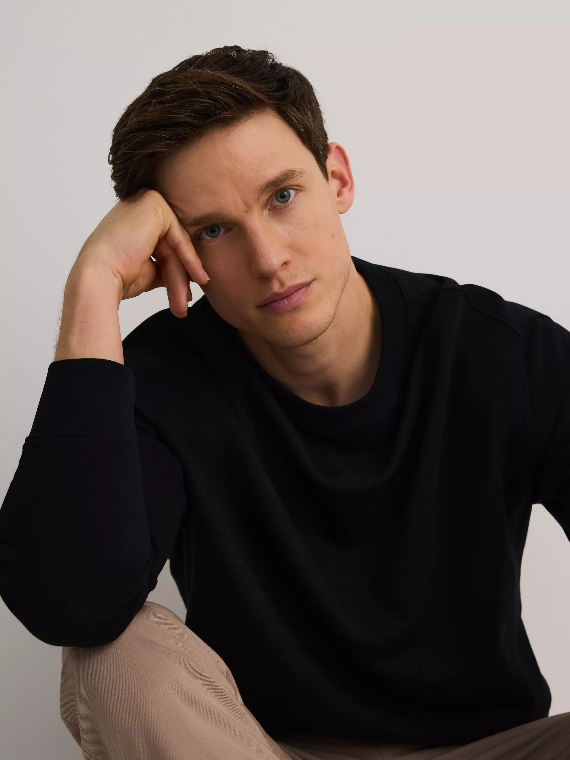 Black Oversized Sweatshirt With High Cotton Content, , large image number 2
