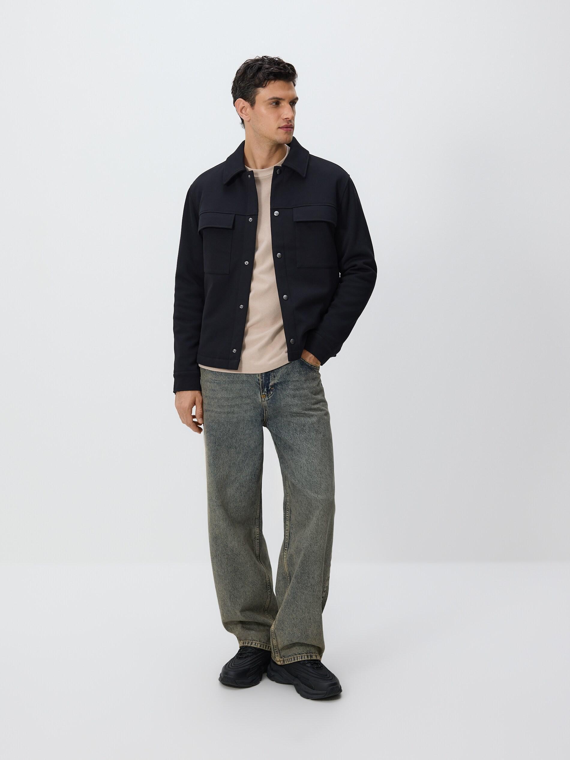 Black Shacket With Collar, Black, medium