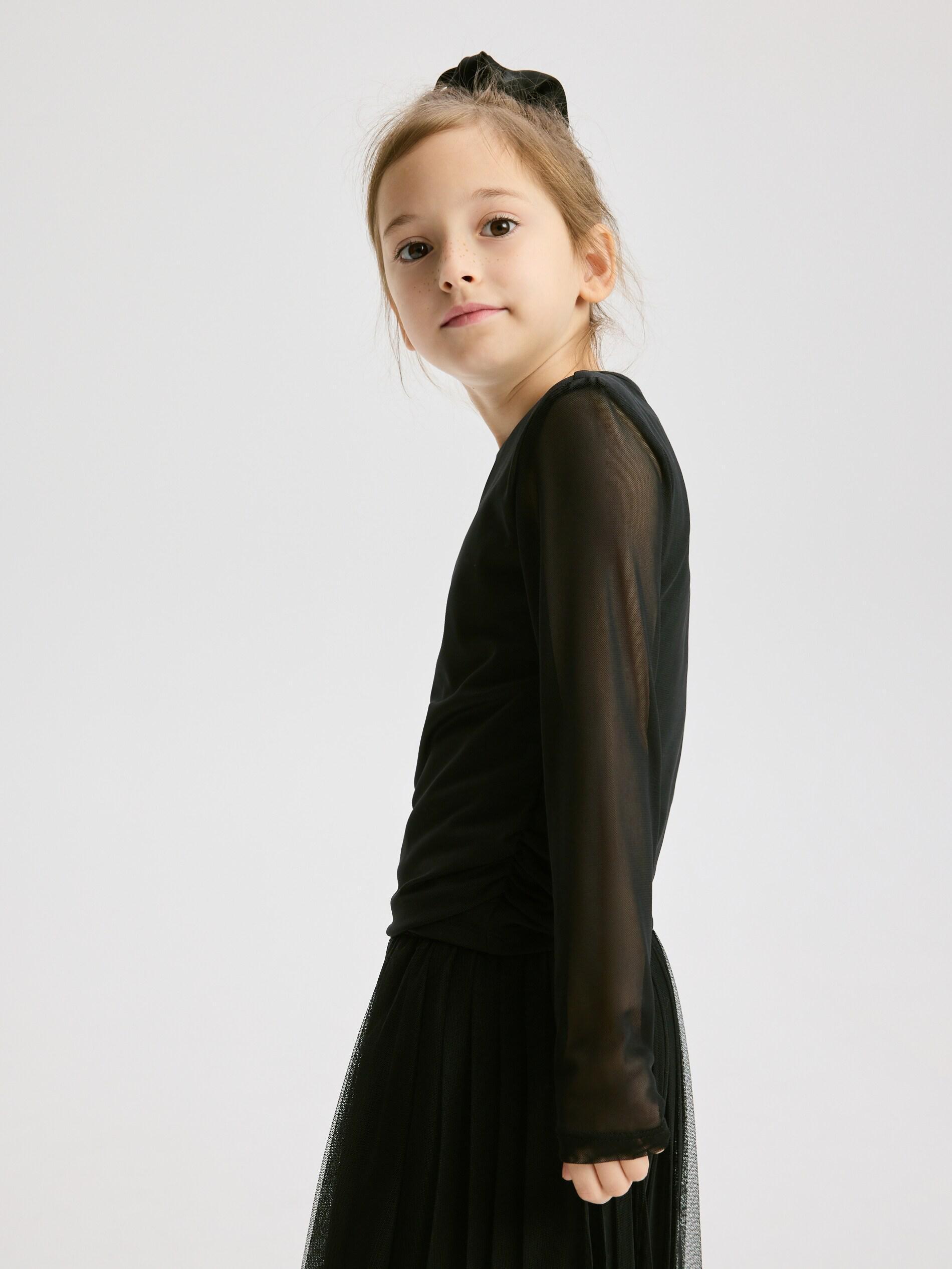 Black 2-Layer Blouse, Kids Girls, Black, medium