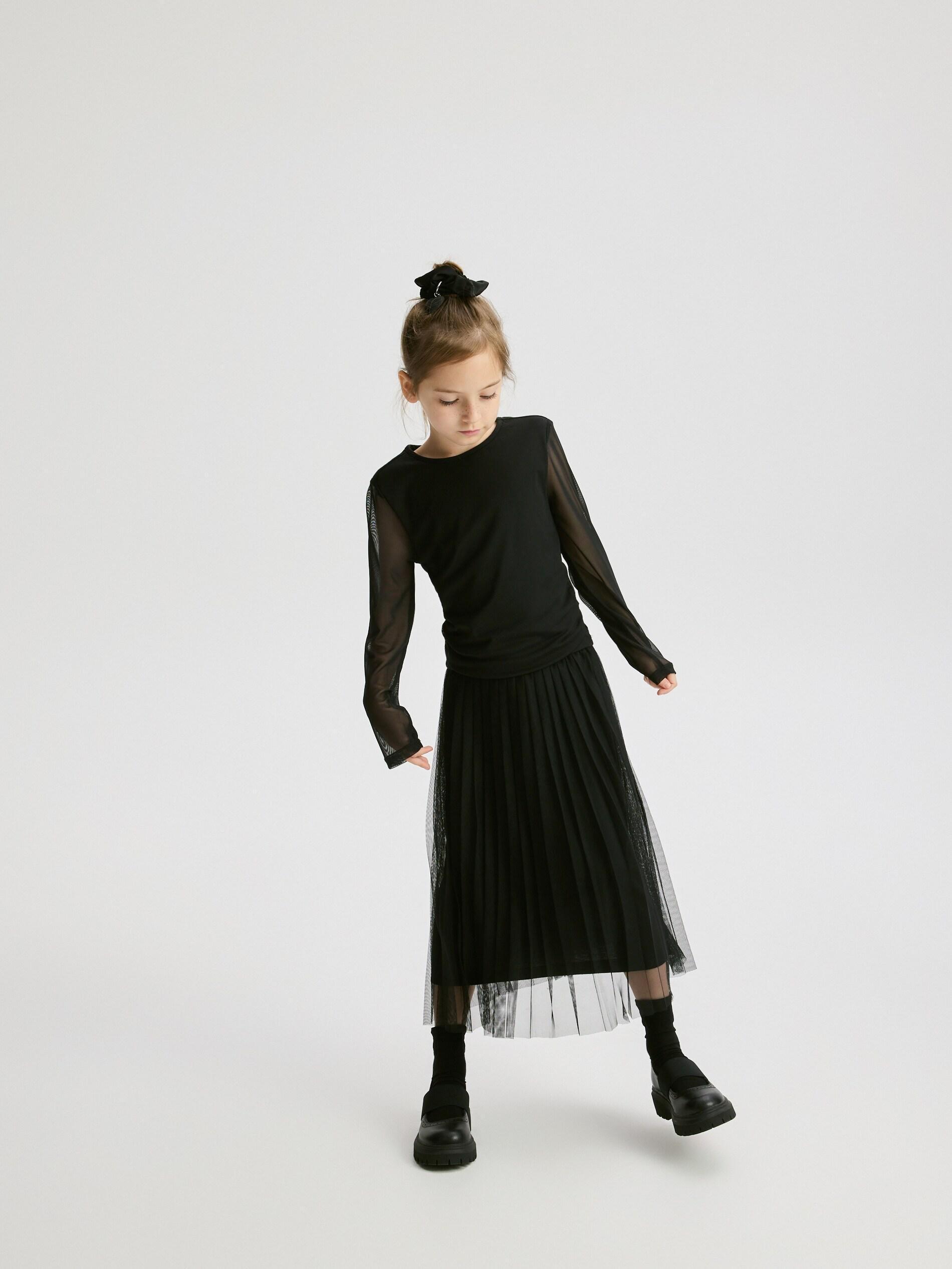 Black 2-Layer Blouse, Kids Girls, Black, large image number 2