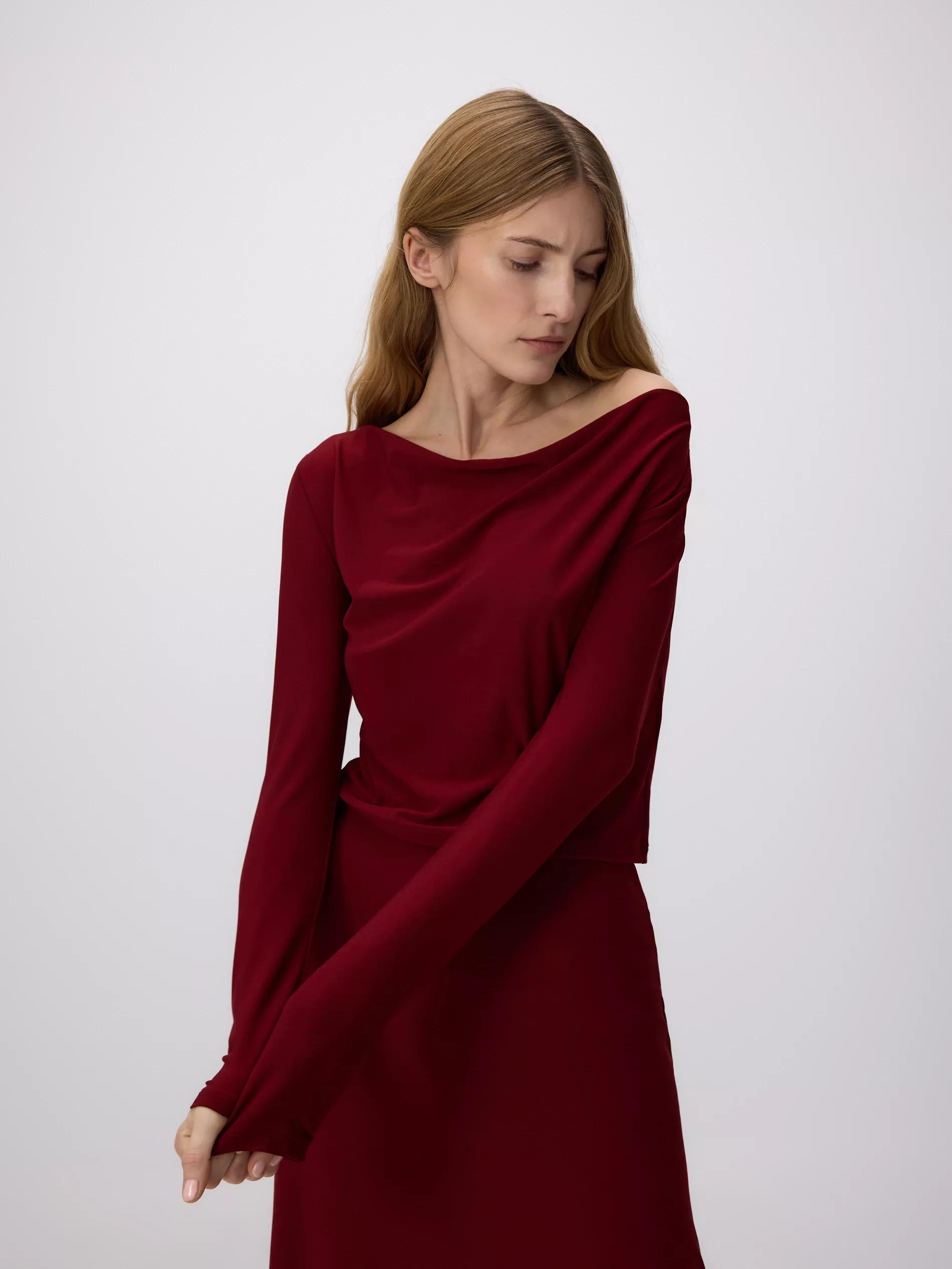 Maroon Draped Neck Top, , large image number 0