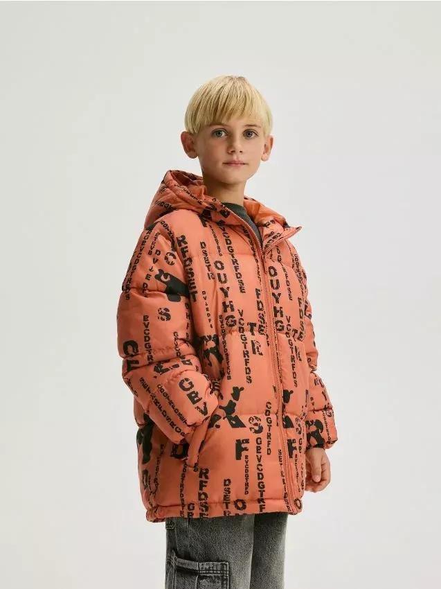 Orange Quilted Jacket With Hood, , large image number 0