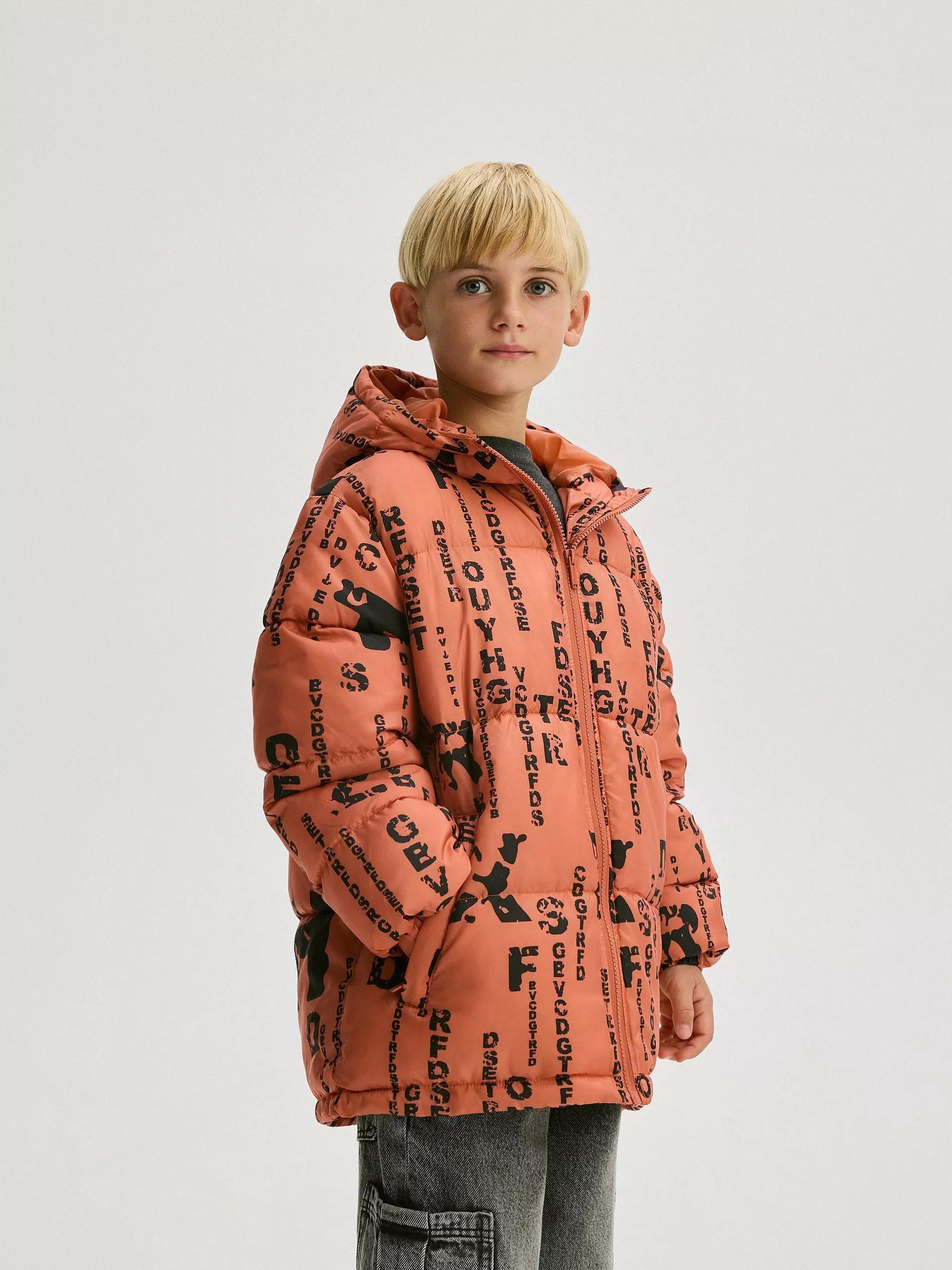 Orange Quilted Jacket With Hood, , large image number 1