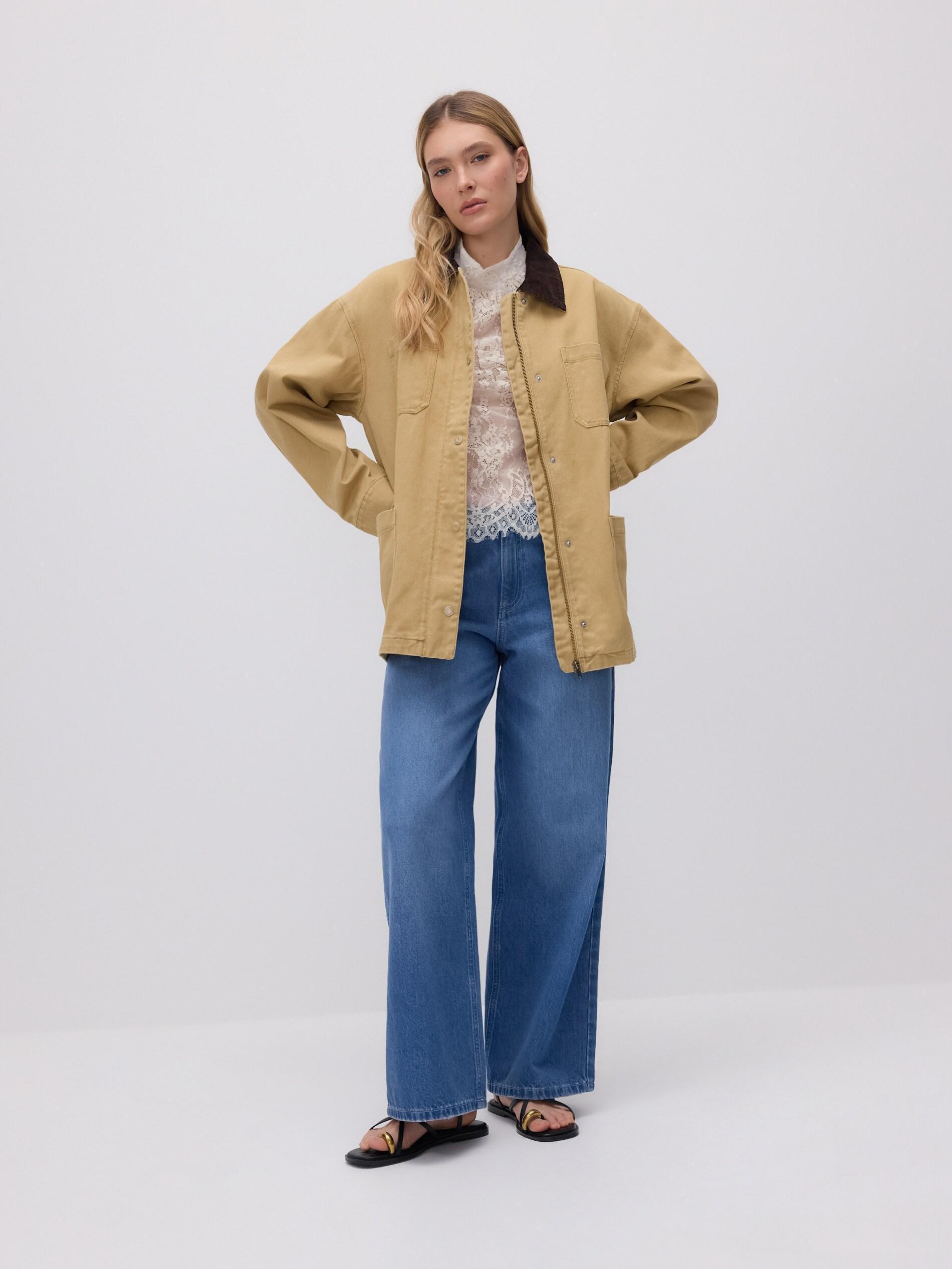 Beige Lace Blouse With Standing Collar, Ivory, large image number 2