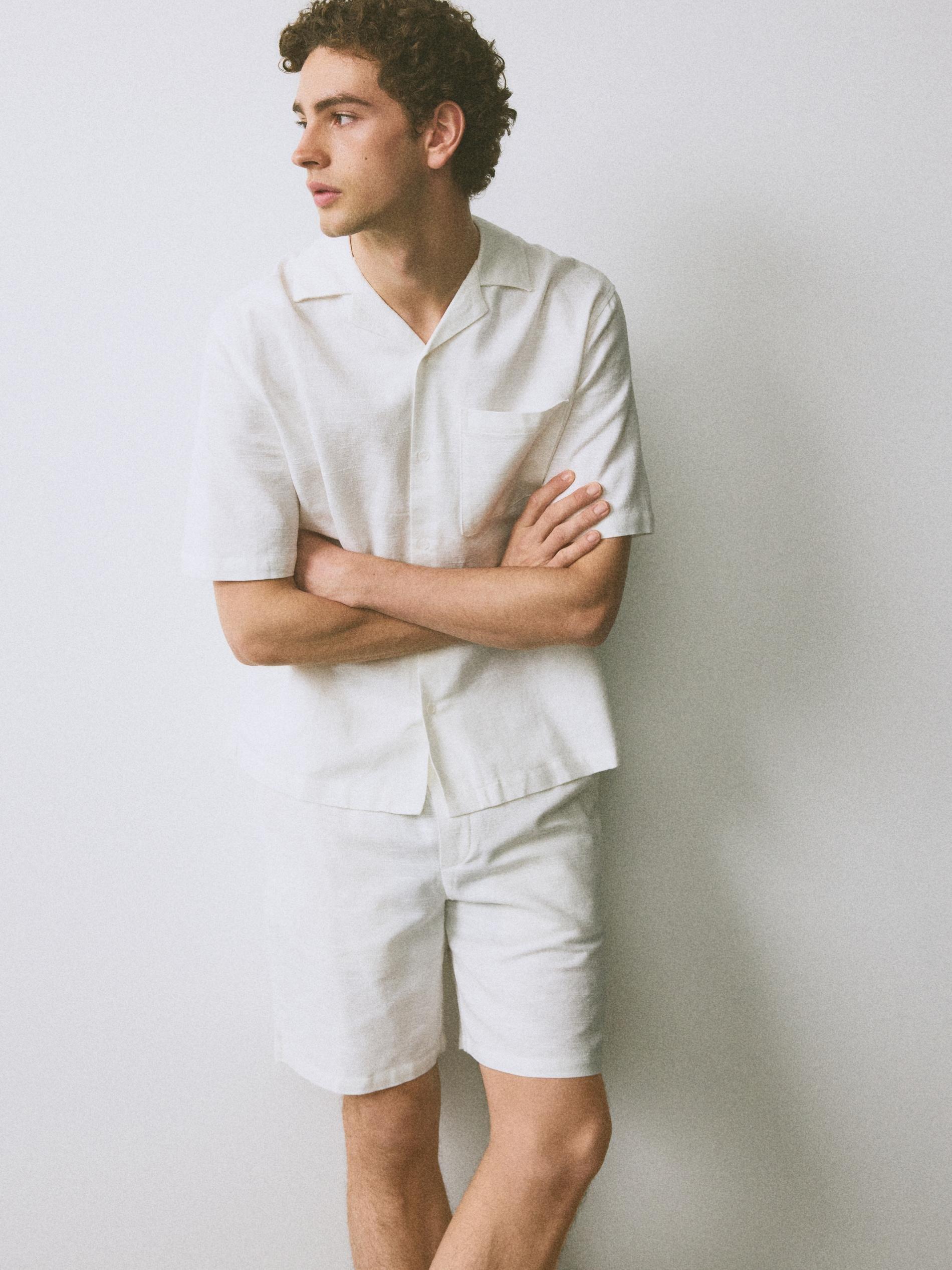 White Comfort Fit Shirt With Linen Blend, White, large image number 0