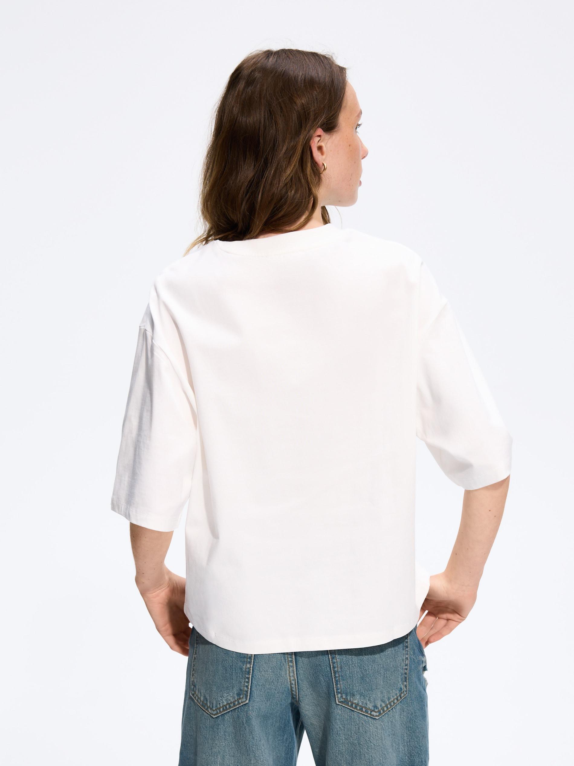 White Cotton T-Shirt With Application, White, medium