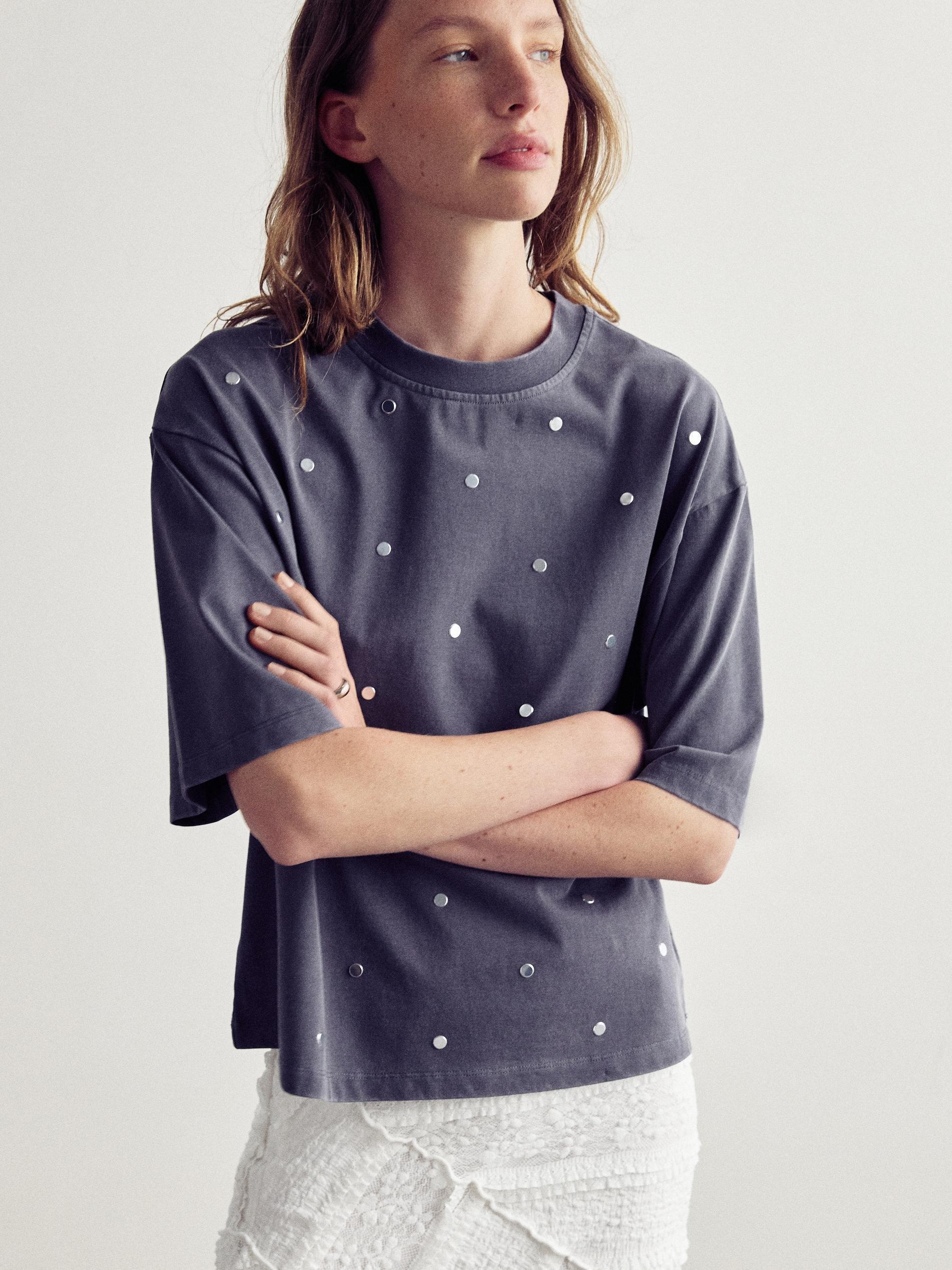 Grey Cotton T-Shirt With Application, Grey, medium