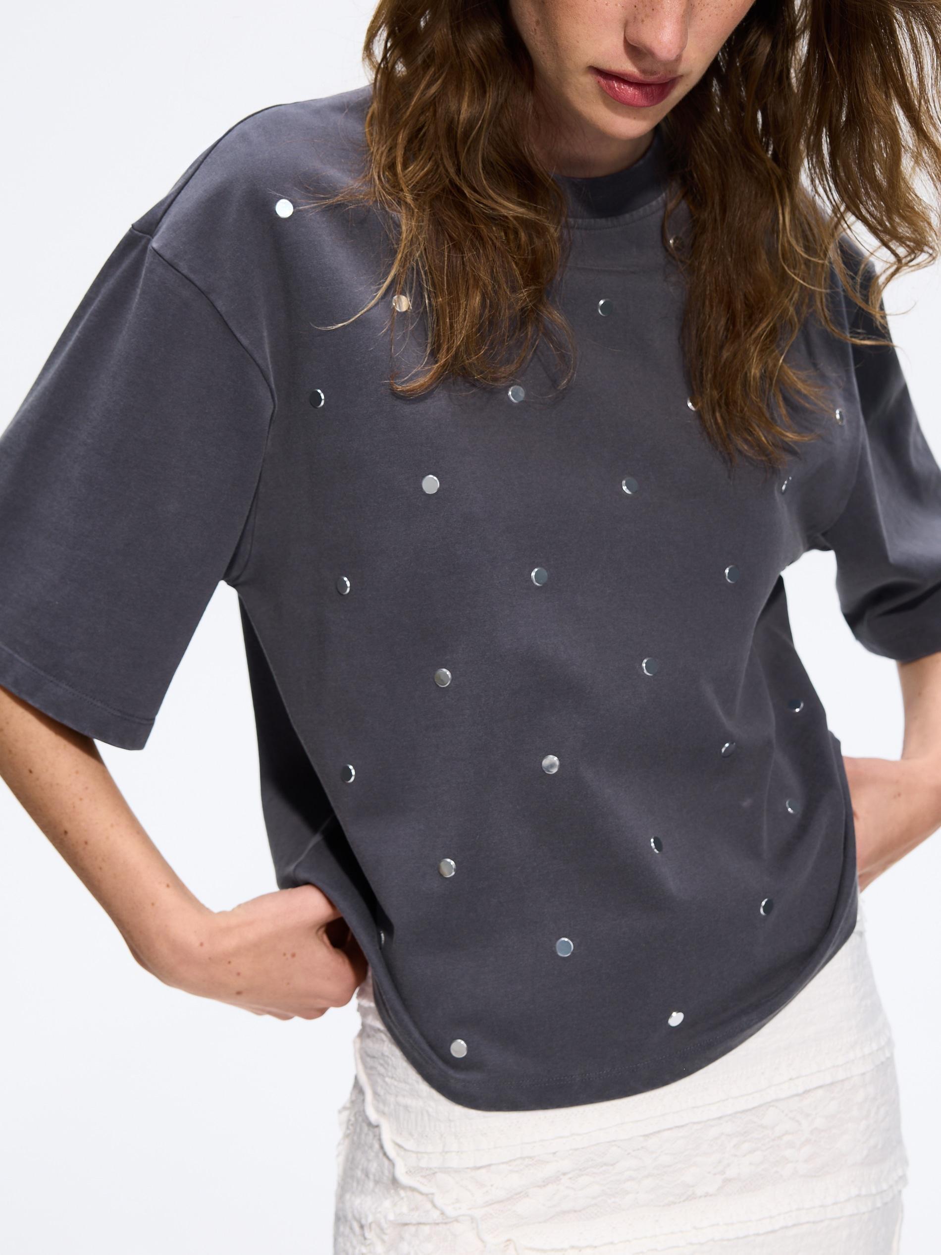 Grey Cotton T-Shirt With Application, Grey, large image number 5