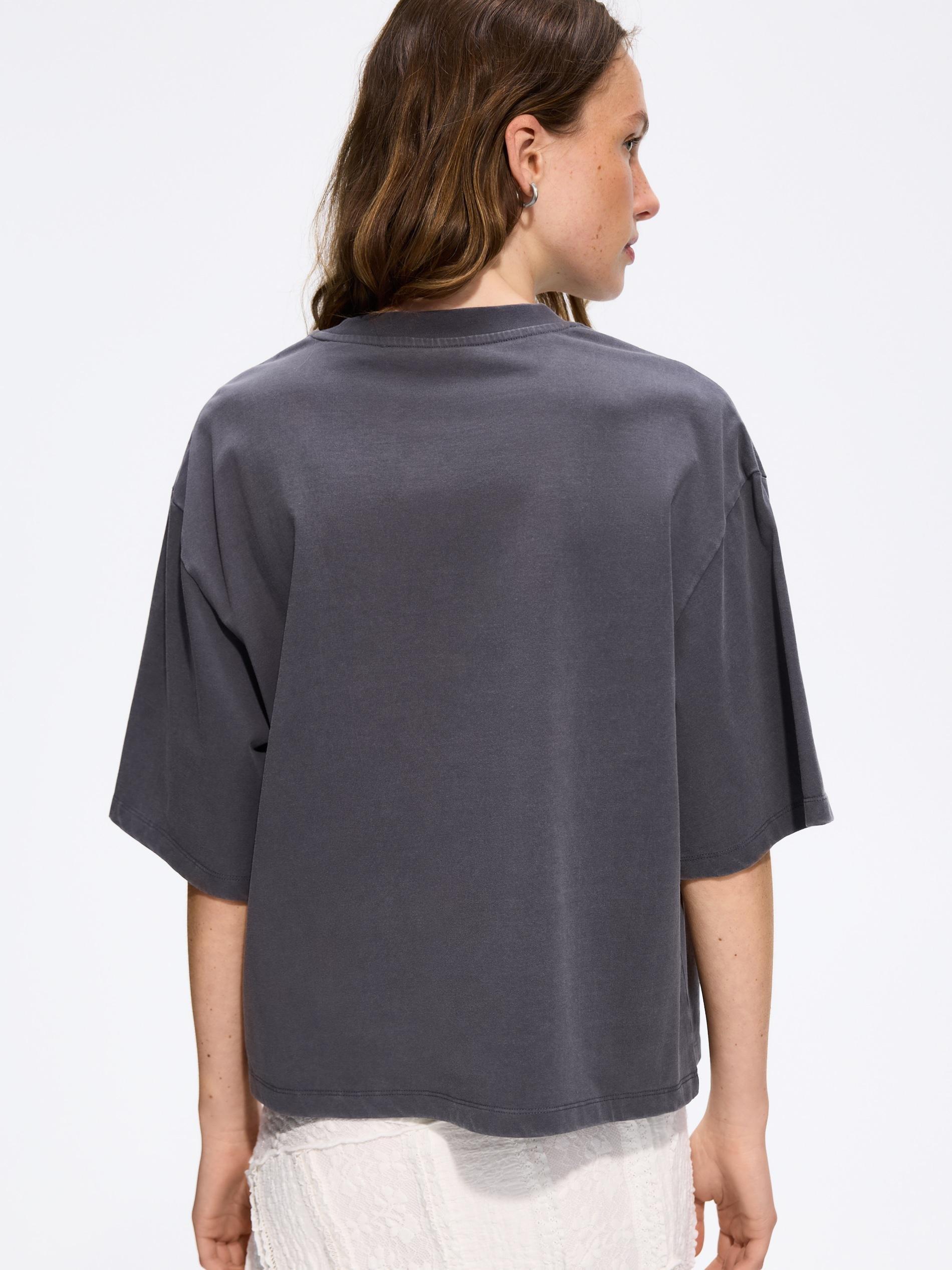 Grey Cotton T-Shirt With Application, Grey, large image number 7