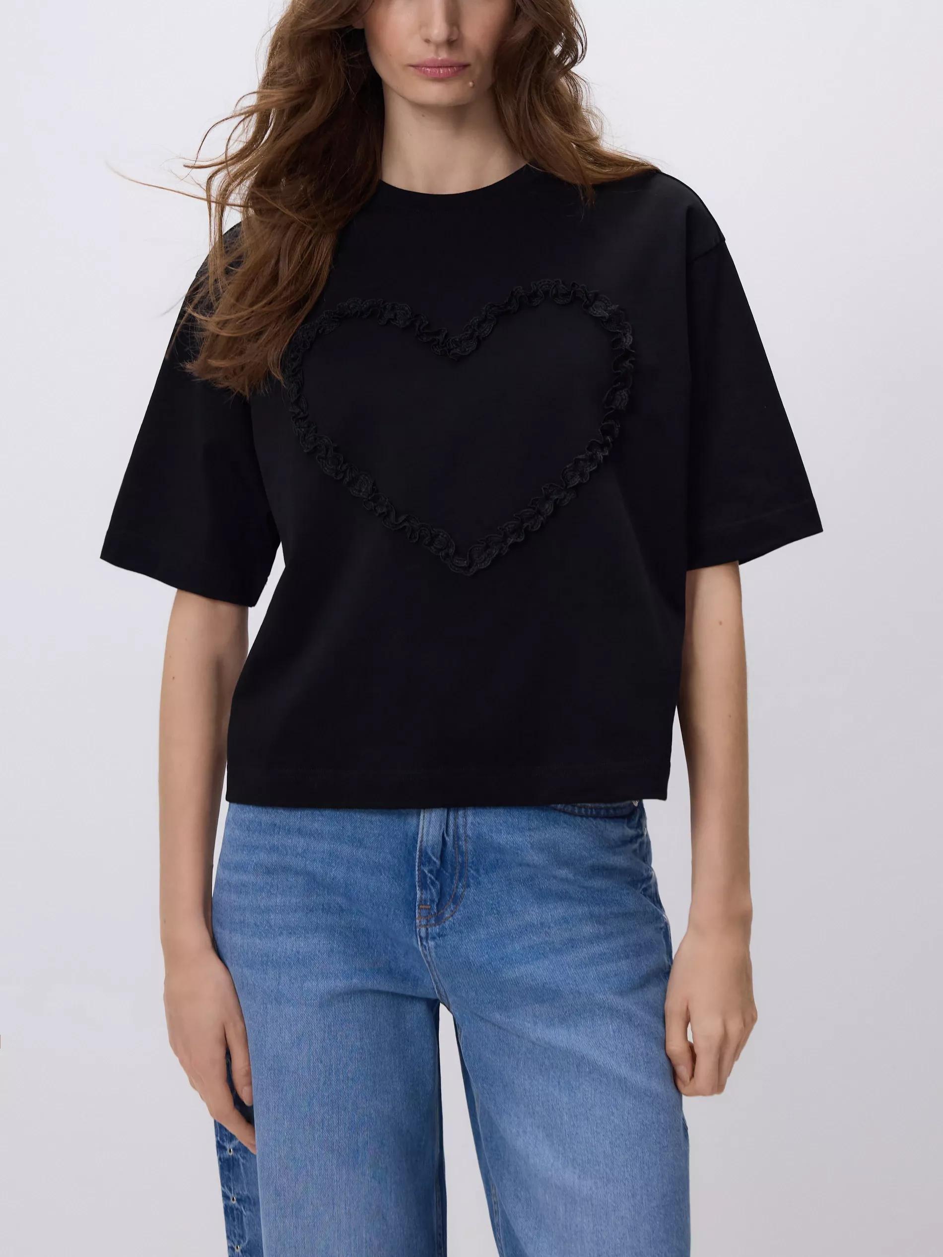 Black T-Shirt With Heart Applique, Black, large image number 4