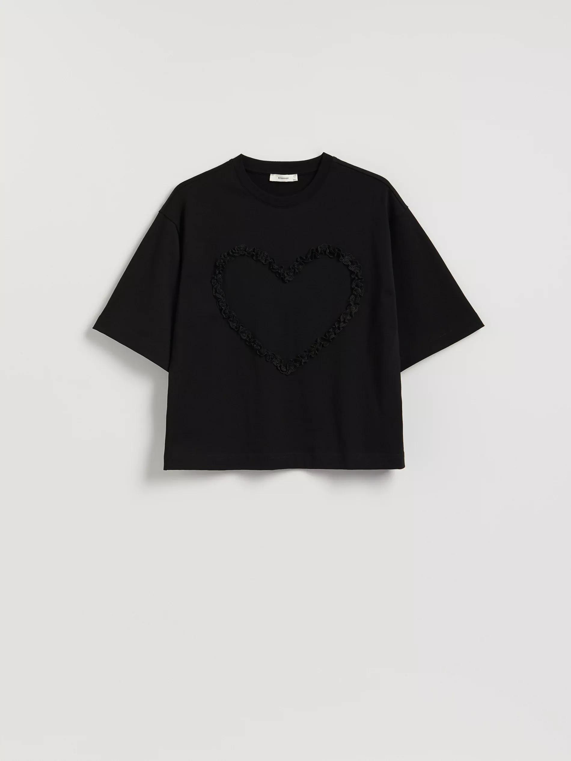 Black T-Shirt With Heart Applique, Black, large image number 6