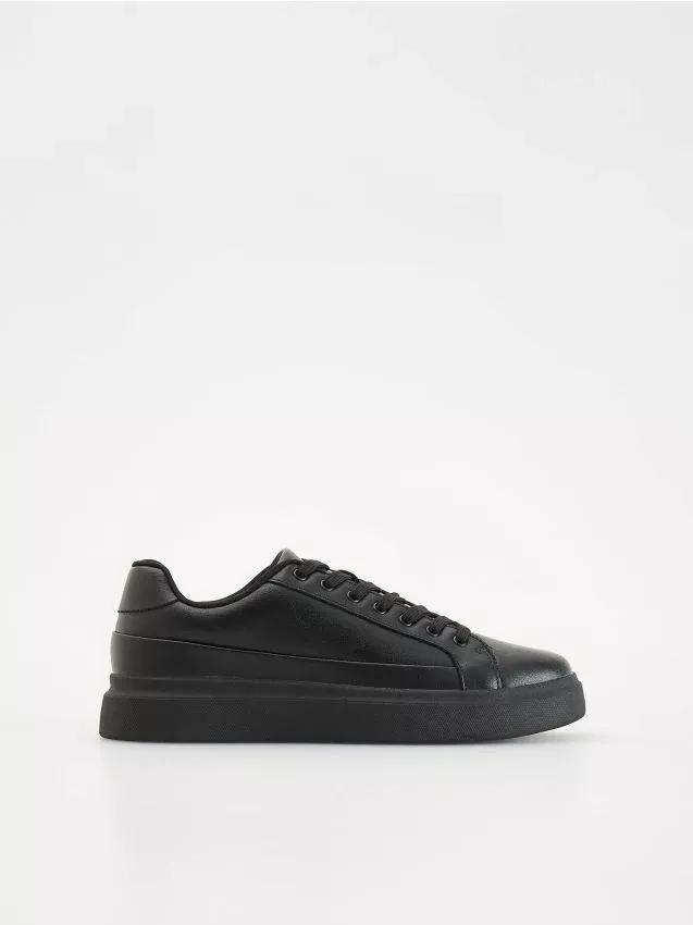 Black Leather Casual Sneakers, , large image number 0