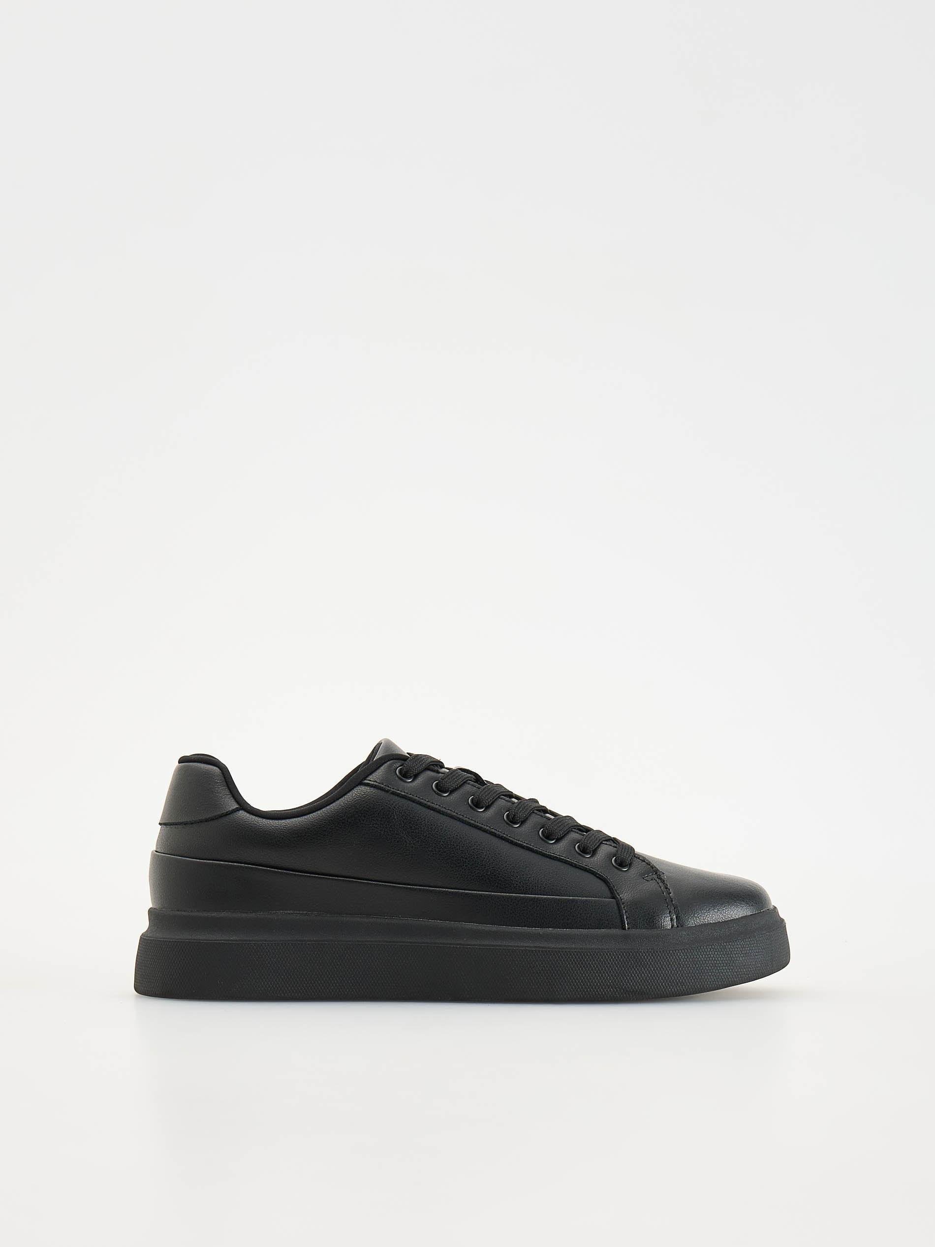 Black Leather Casual Sneakers, , large image number 1