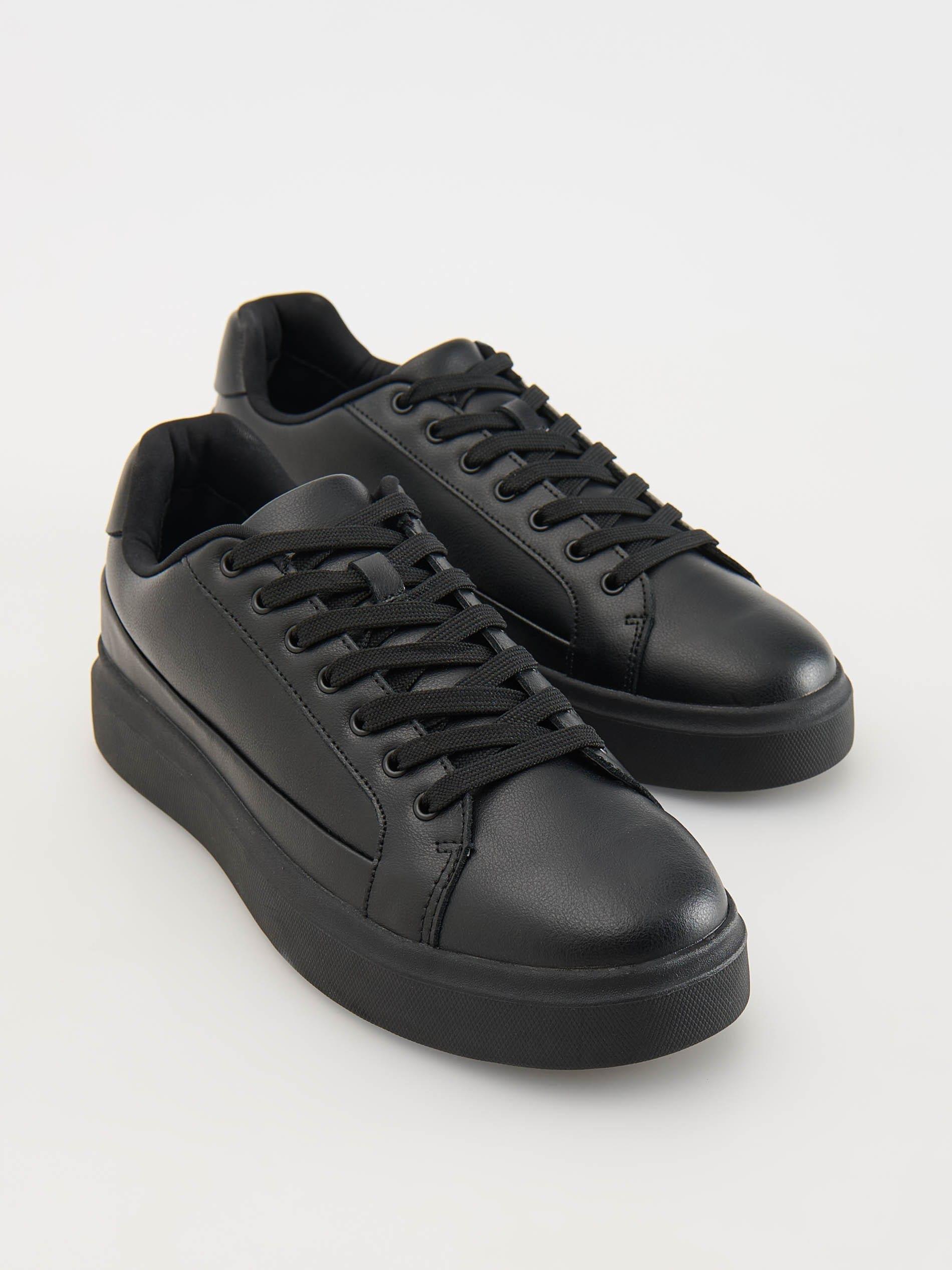 Black Leather Casual Sneakers, , large image number 2