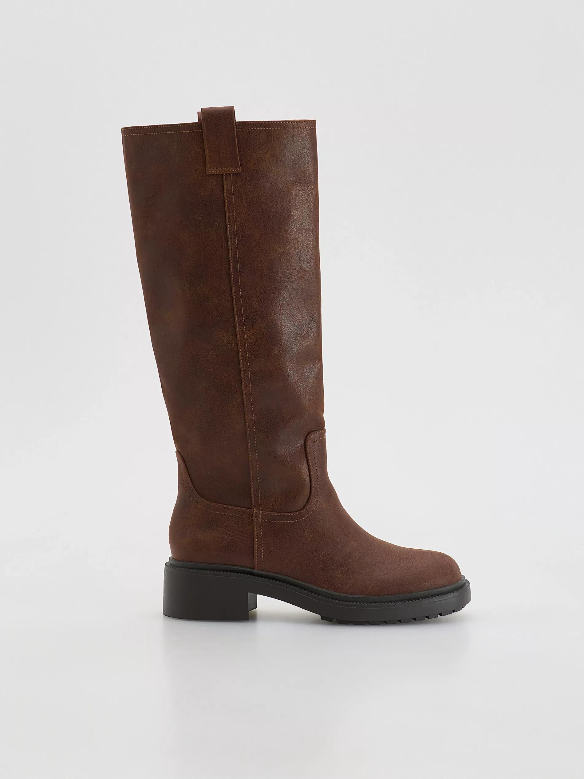 Brown Low-Heel Knee Boots, Brown, medium