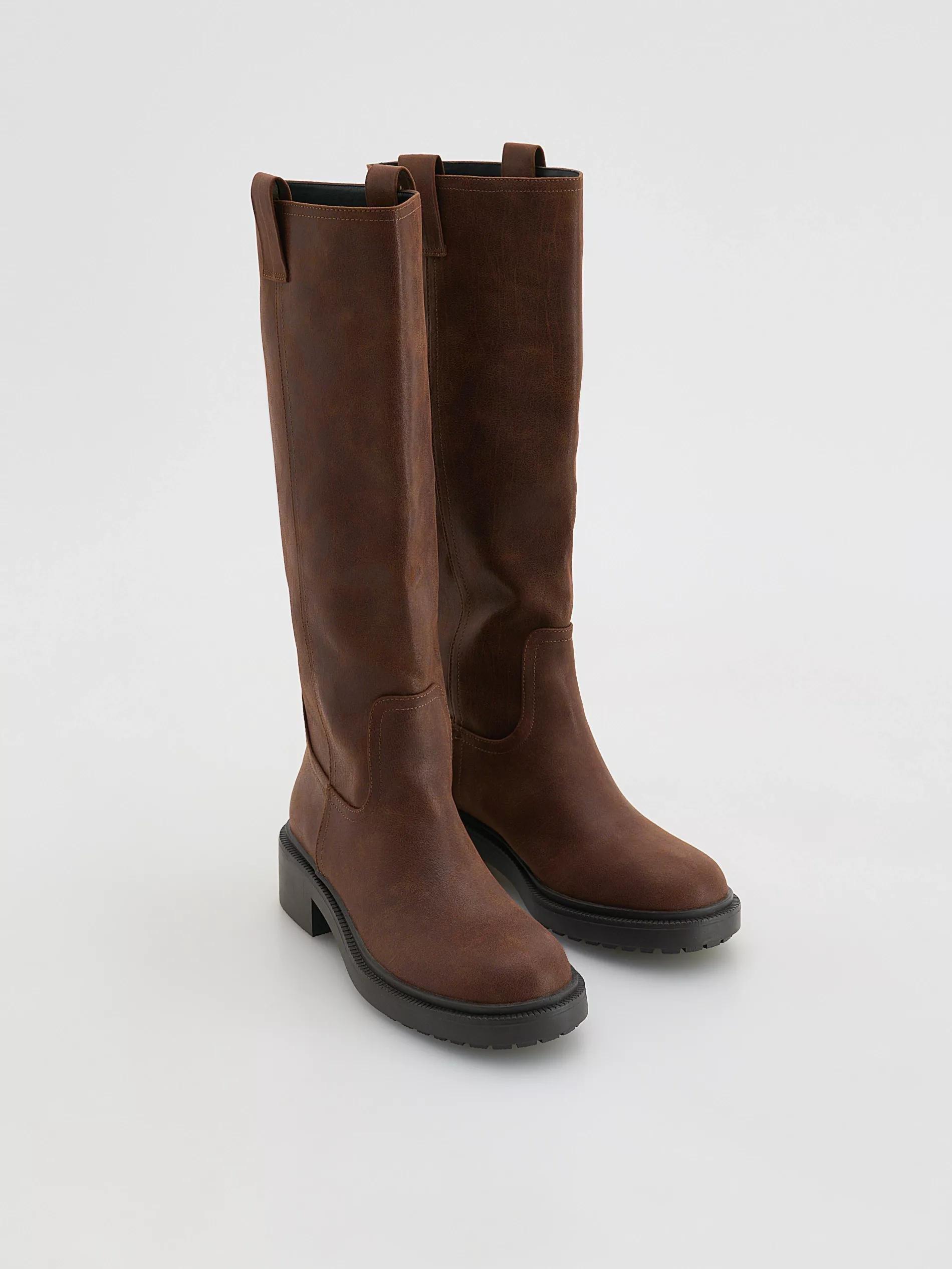 Brown Low-Heel Knee Boots, Brown, medium