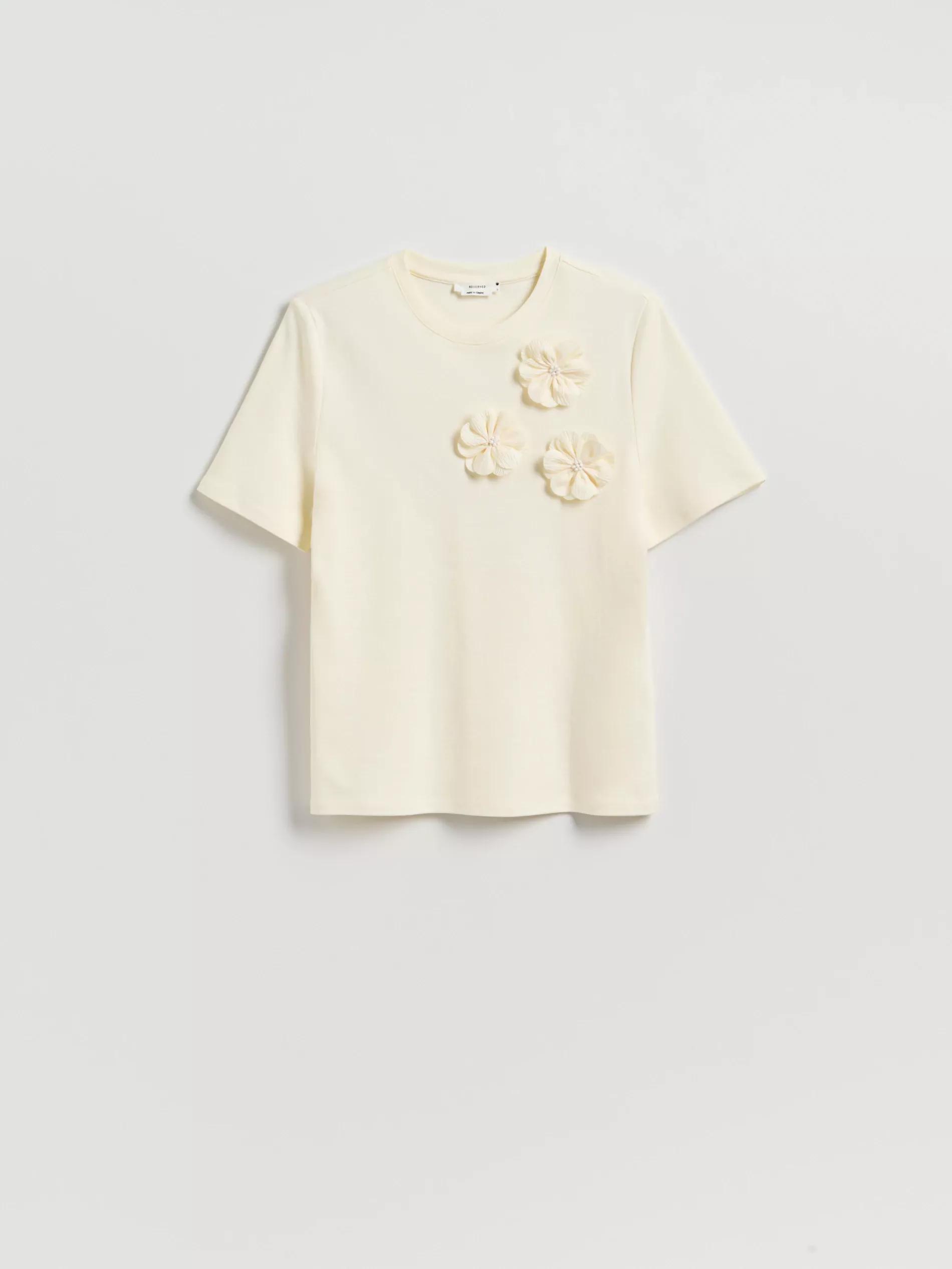 Beige T-Shirt With Flower Applique, , large image number 4