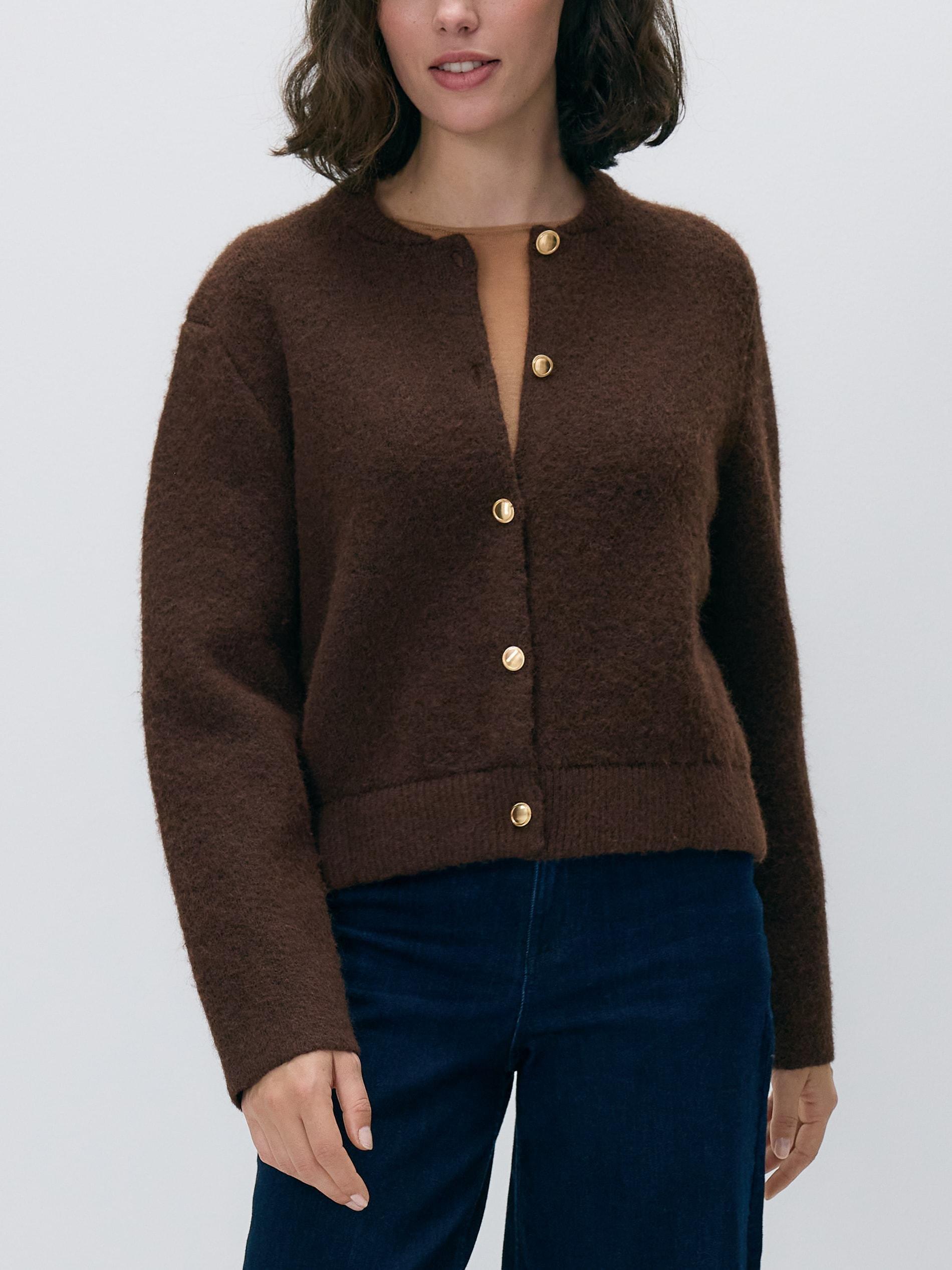 Brown Cardigan With Decorative Buttons, Brown, medium