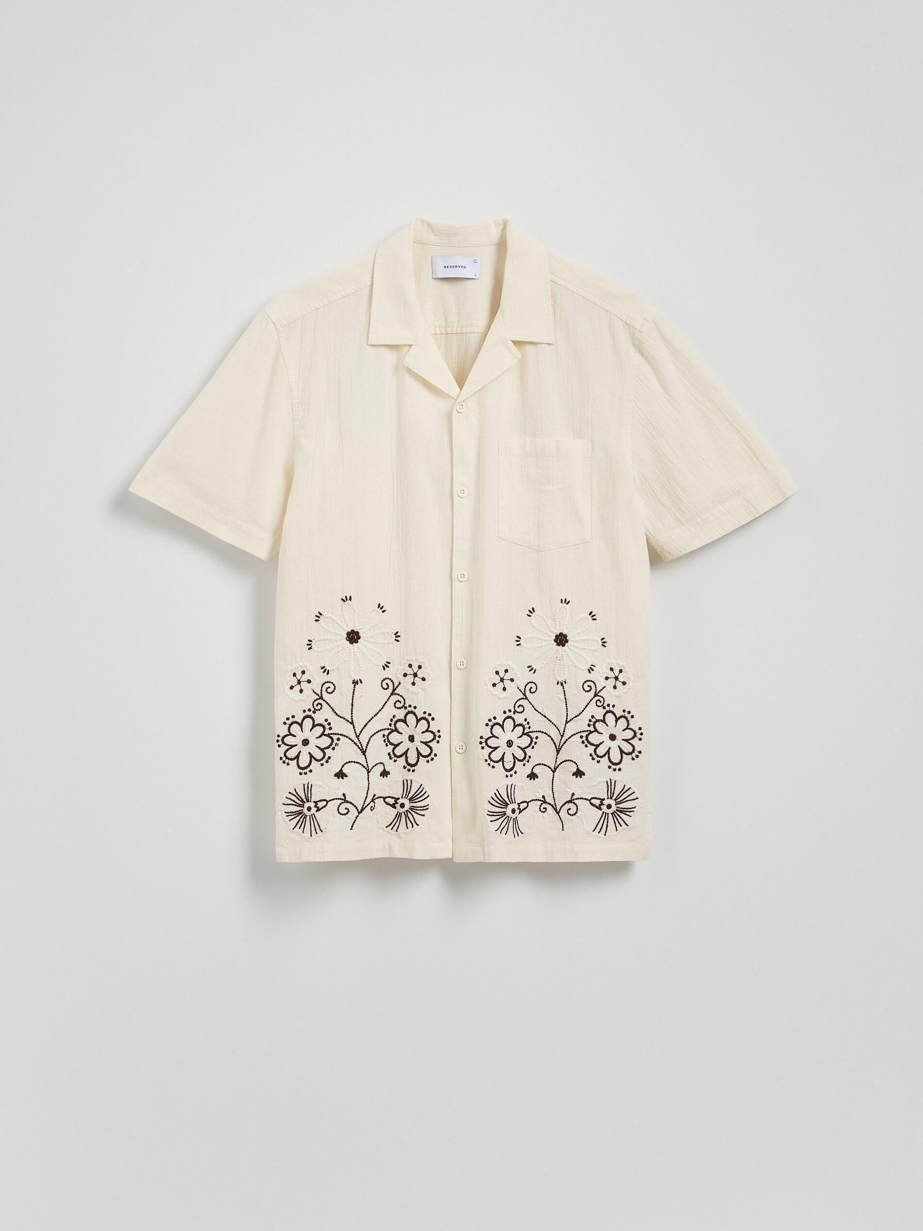 Cream Regular Fit Linen Blend Shirt, Ivory, large image number 1