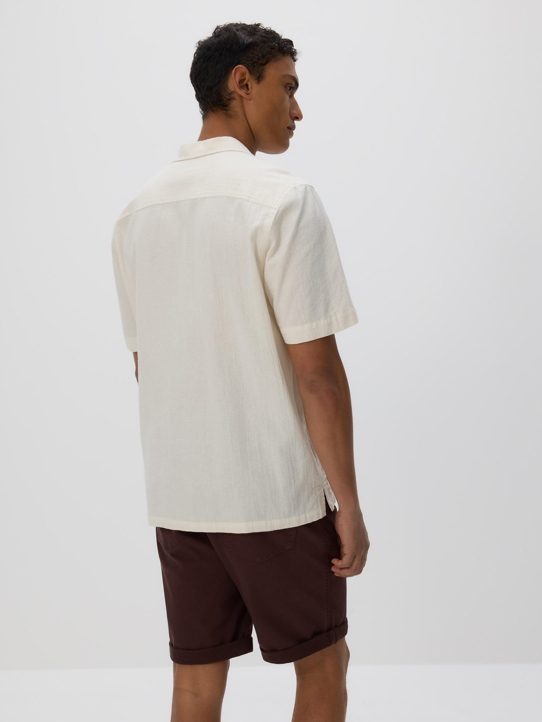 Cream Regular Fit Linen Blend Shirt, Ivory, large image number 3