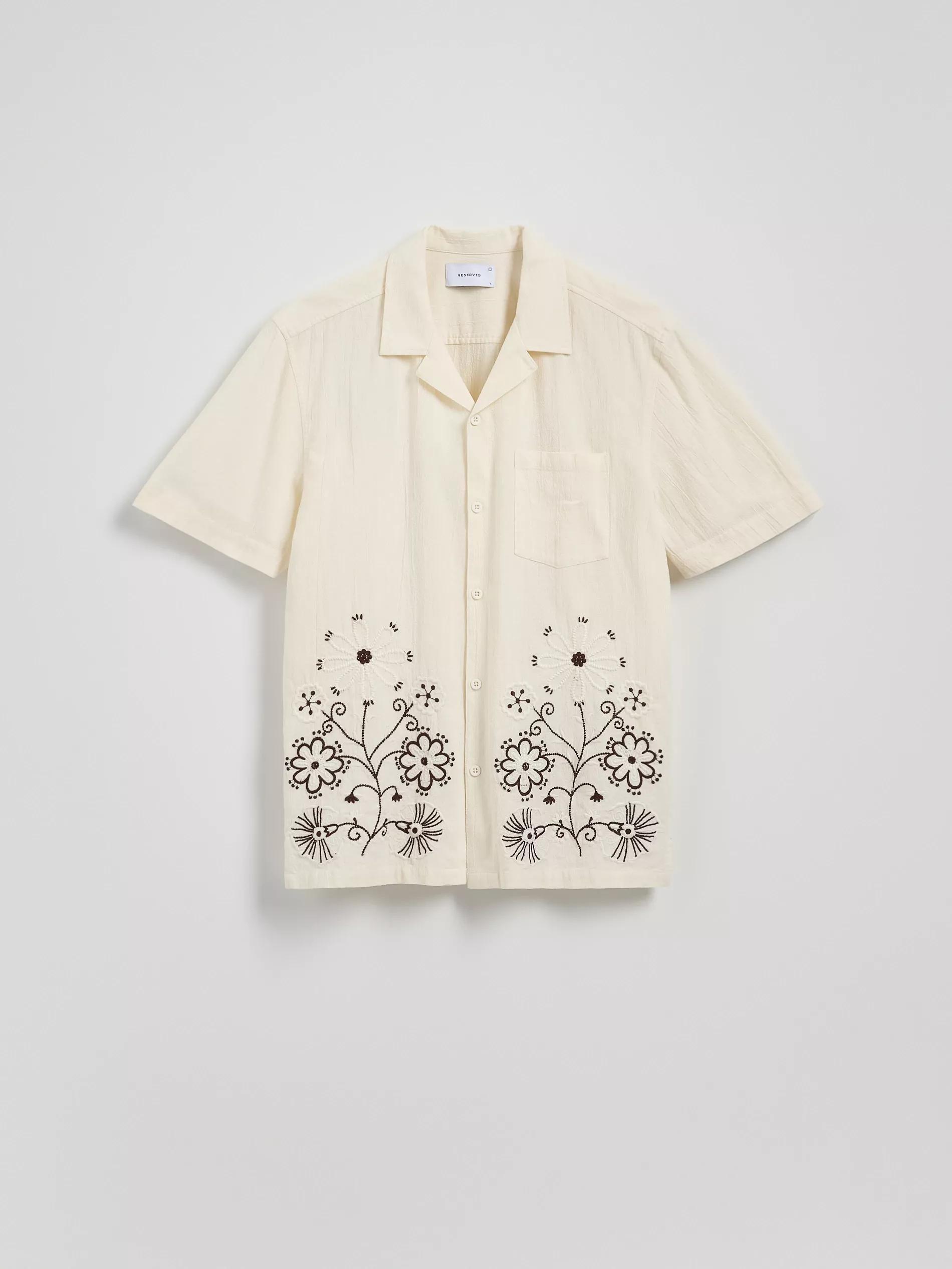 Cream Regular Fit Linen Blend Shirt, Ivory, large image number 4