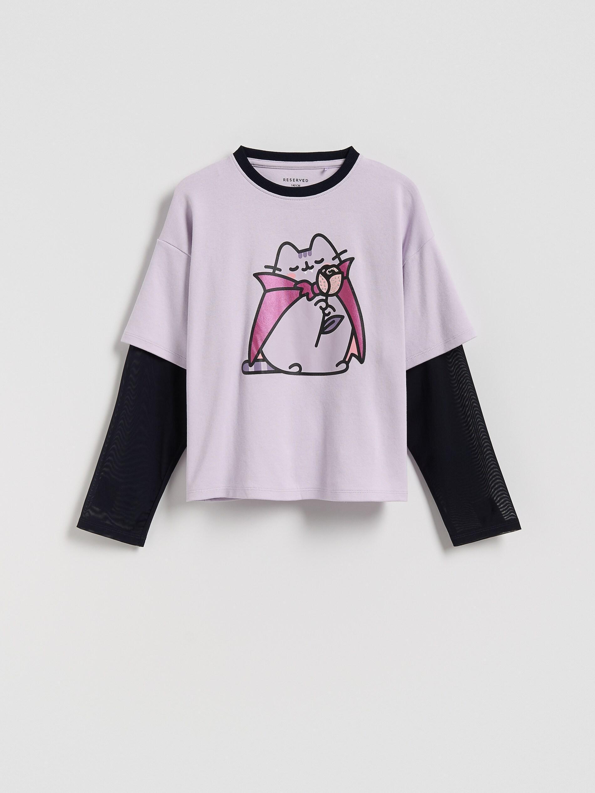 Purple Blouse With Mixed Fabrics Pusheen, Kids Girls, Purple, large image number 0