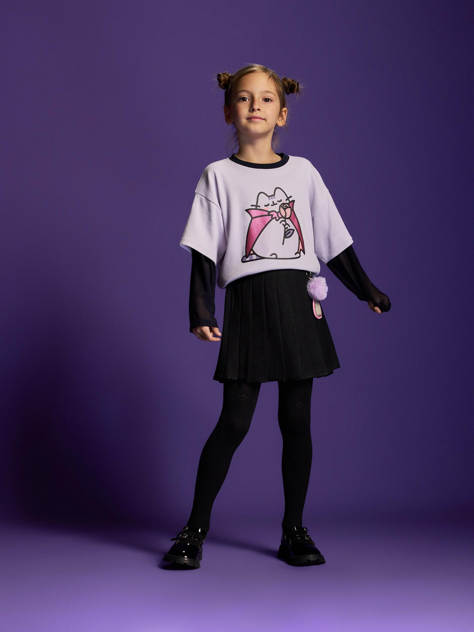 Purple Blouse With Mixed Fabrics Pusheen, Kids Girls, Purple, medium