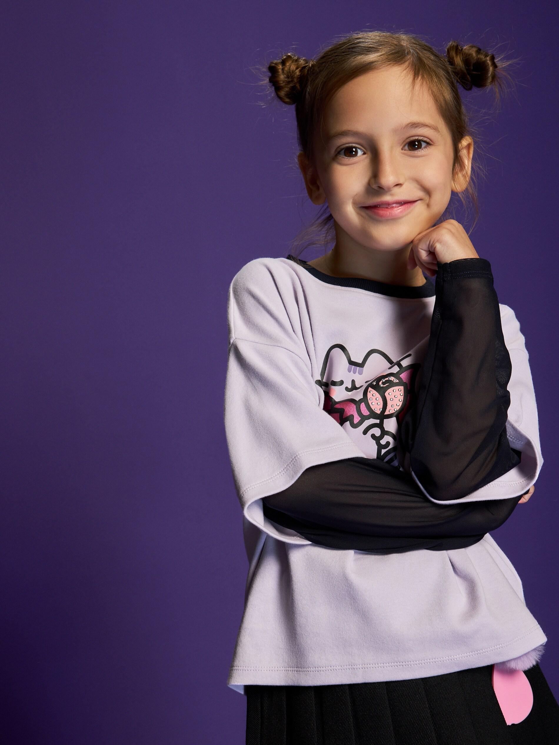 Purple Blouse With Mixed Fabrics Pusheen, Kids Girls, Purple, large image number 3