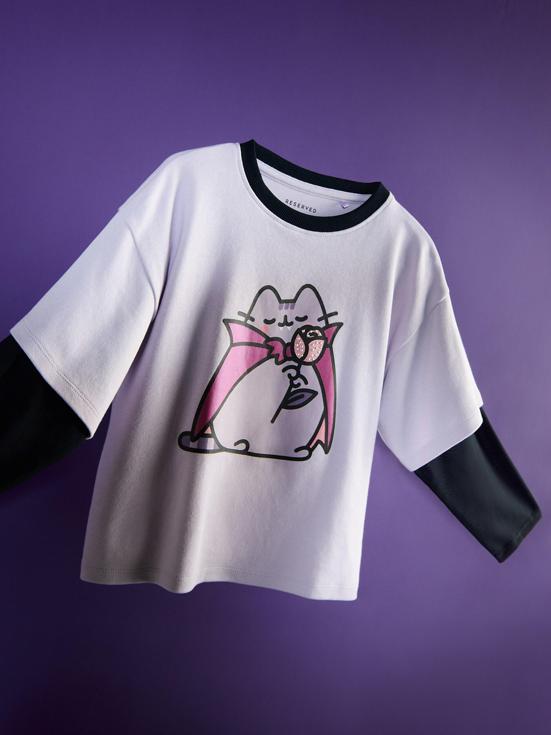 Purple Blouse With Mixed Fabrics Pusheen, Kids Girls, Purple, large image number 4