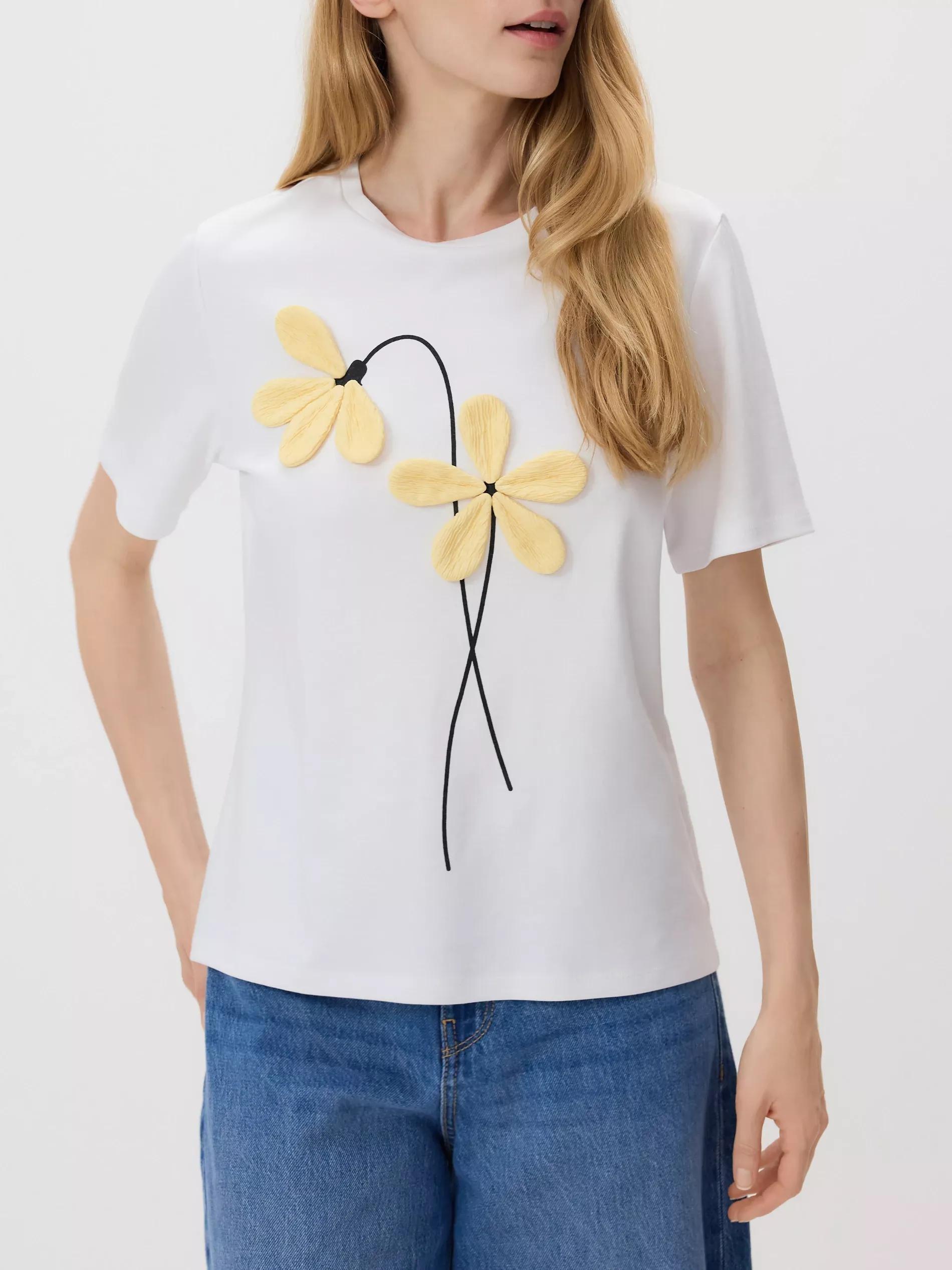 Cream T-Shirt With Flower Applique, Ivory, medium