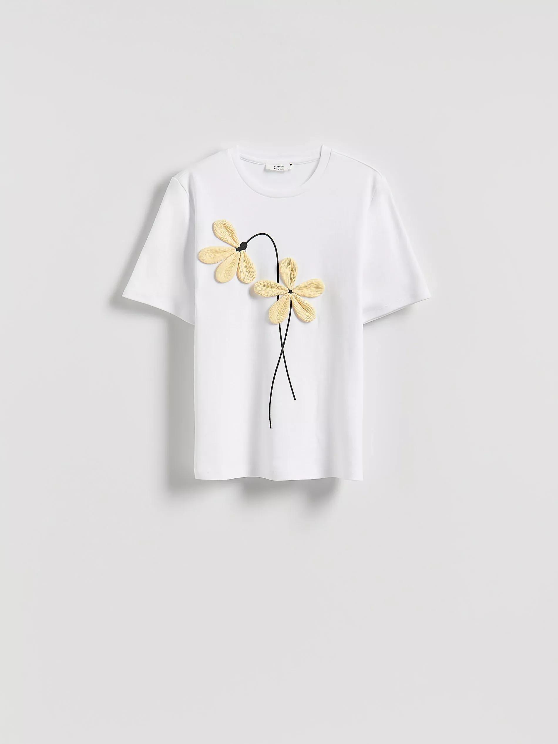 Cream T-Shirt With Flower Applique, , large image number 3