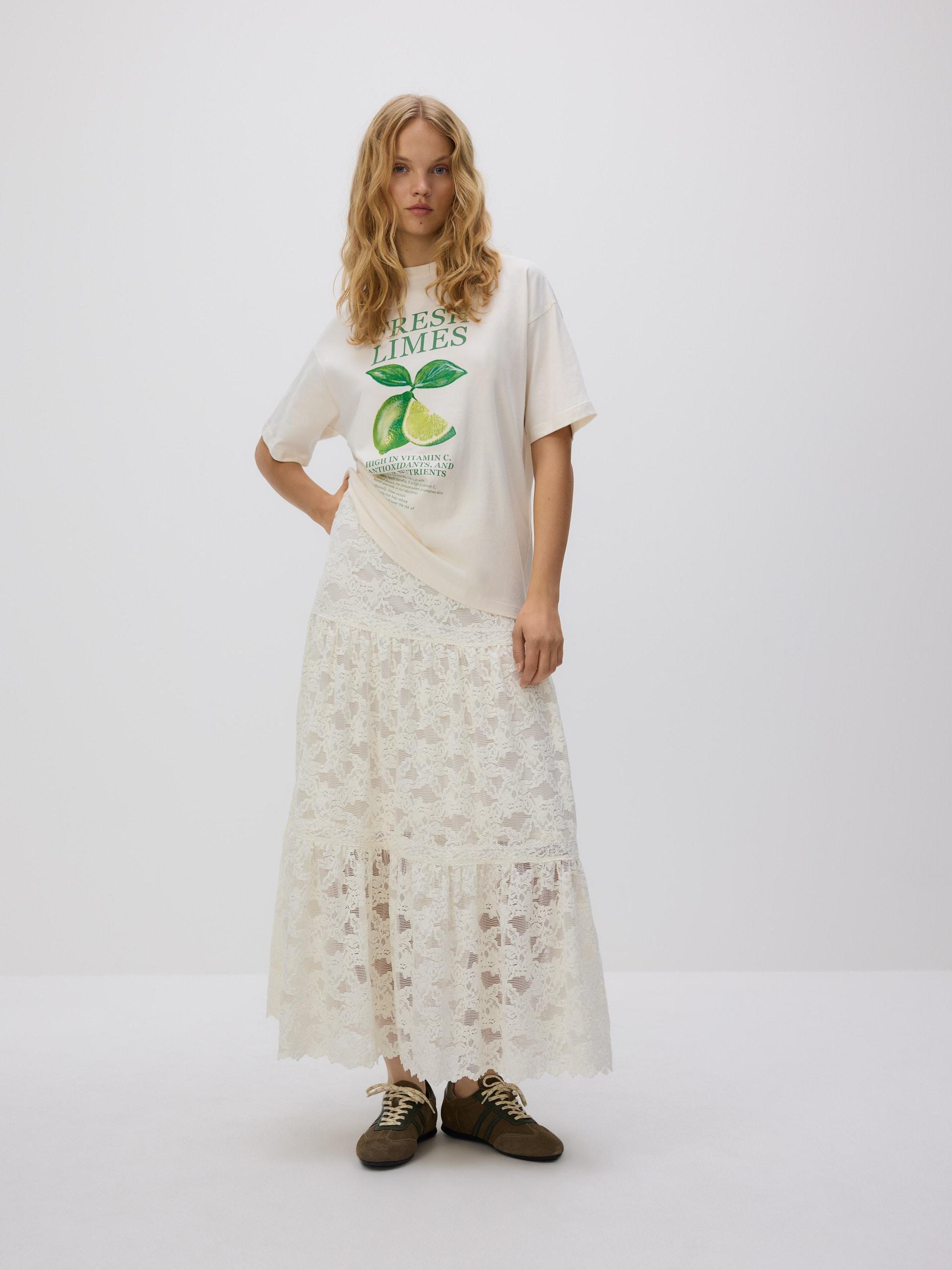 Cream T-Shirt With Print, Ivory, medium