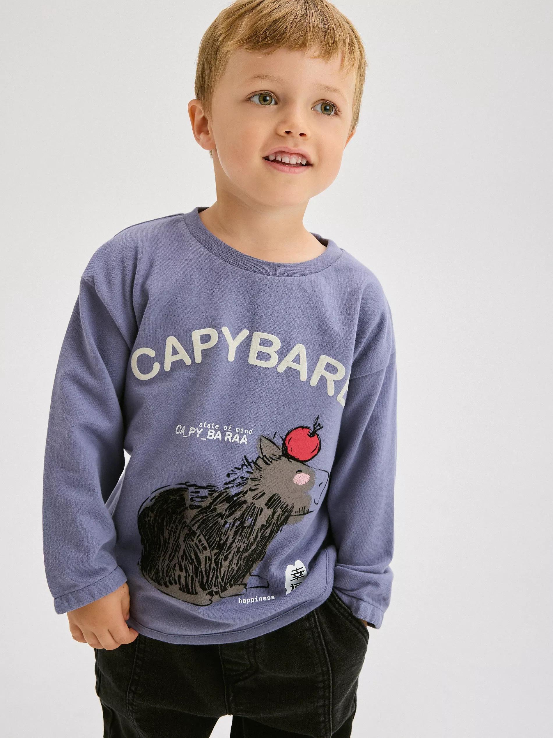 Blue Long Sleeve T-Shirt With Print, , large image number 1