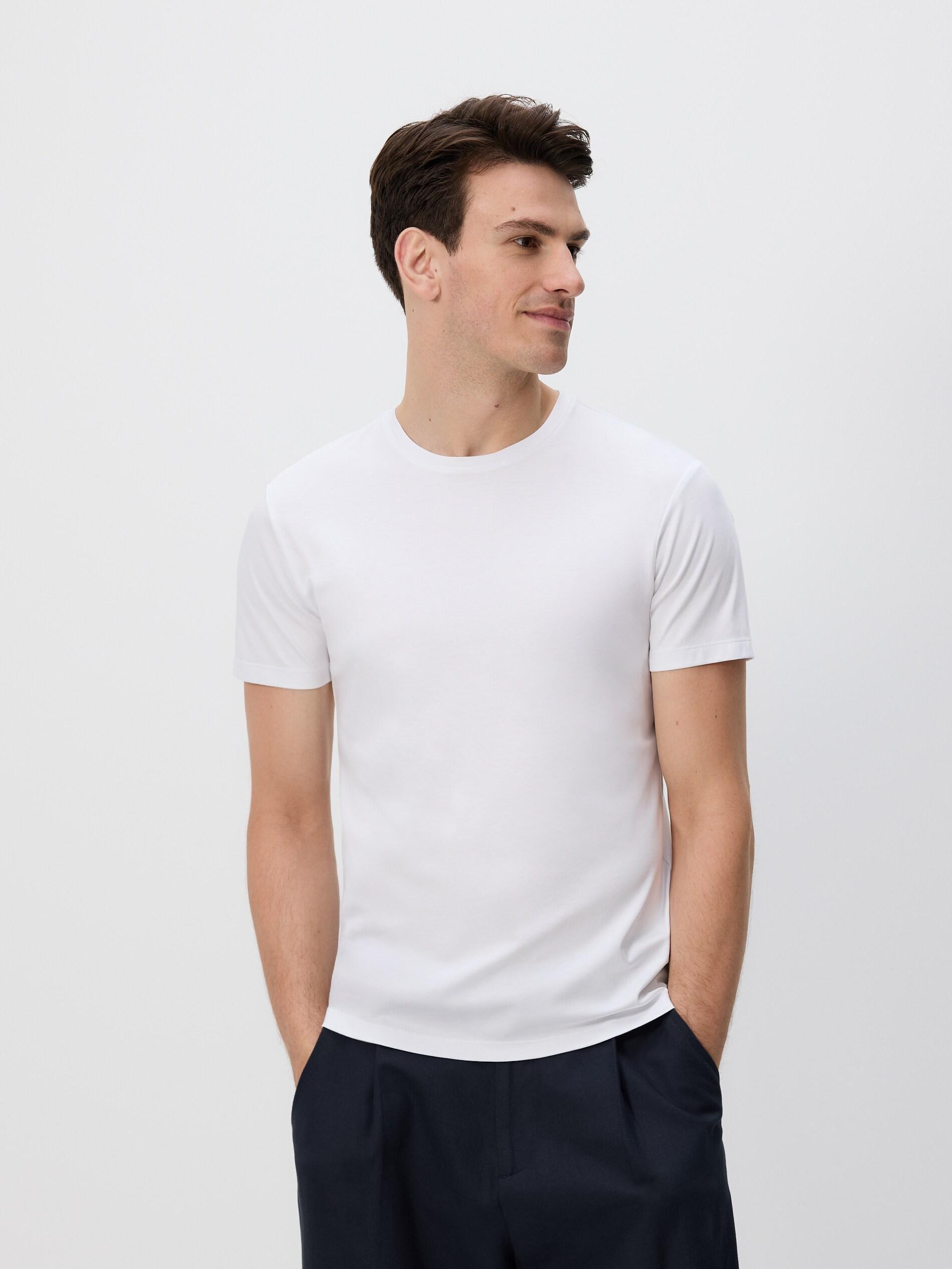 تيشيرت أبيض بقصة عادية بخليط مودال, White, medium