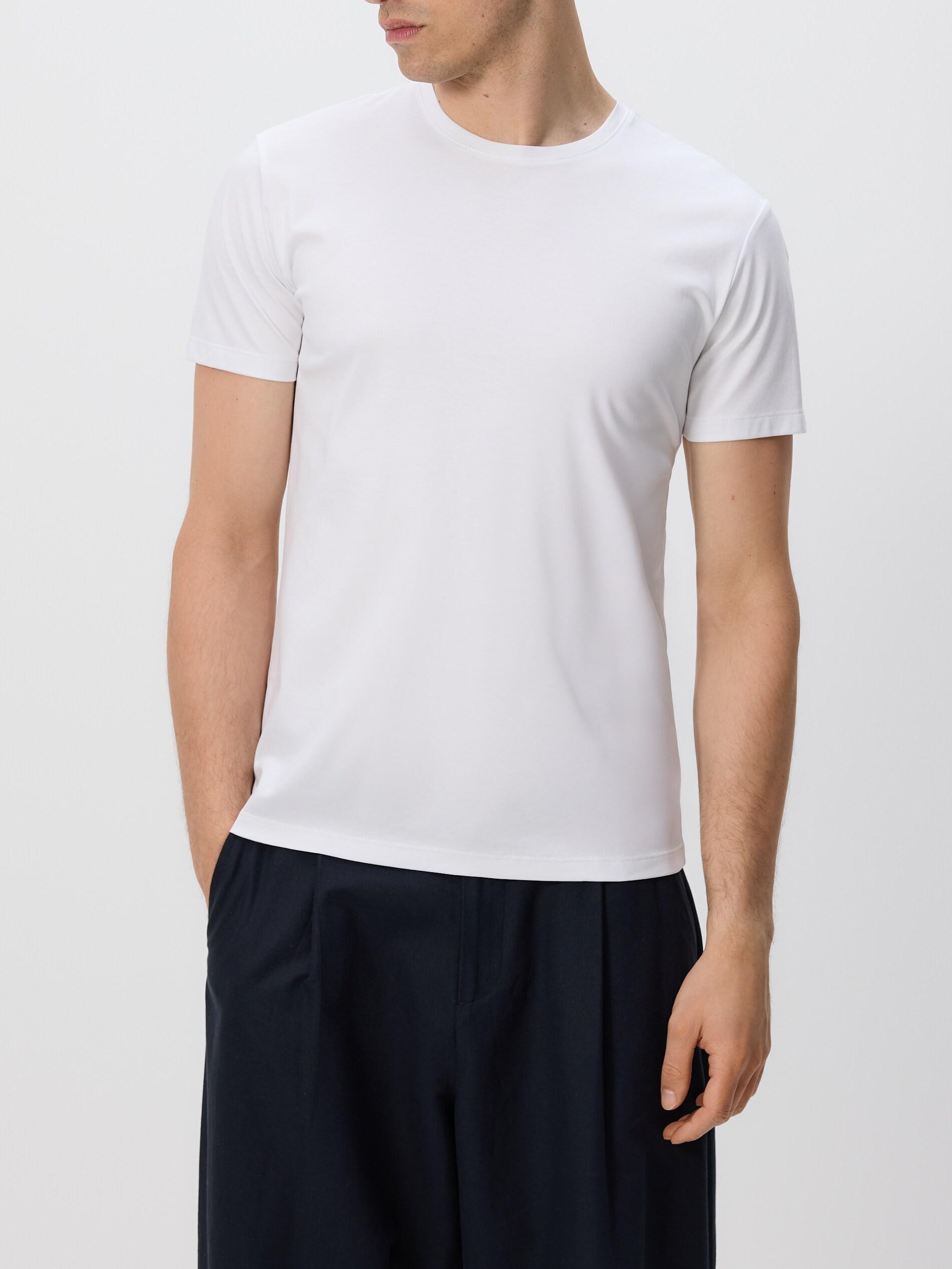 تيشيرت أبيض بقصة عادية بخليط مودال, White, medium