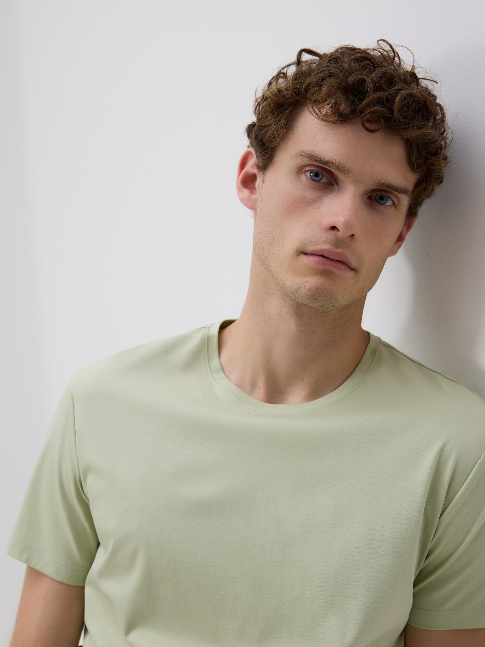 PALE GREEN Regular fit modal blend T-shirt, Green, large image number 4