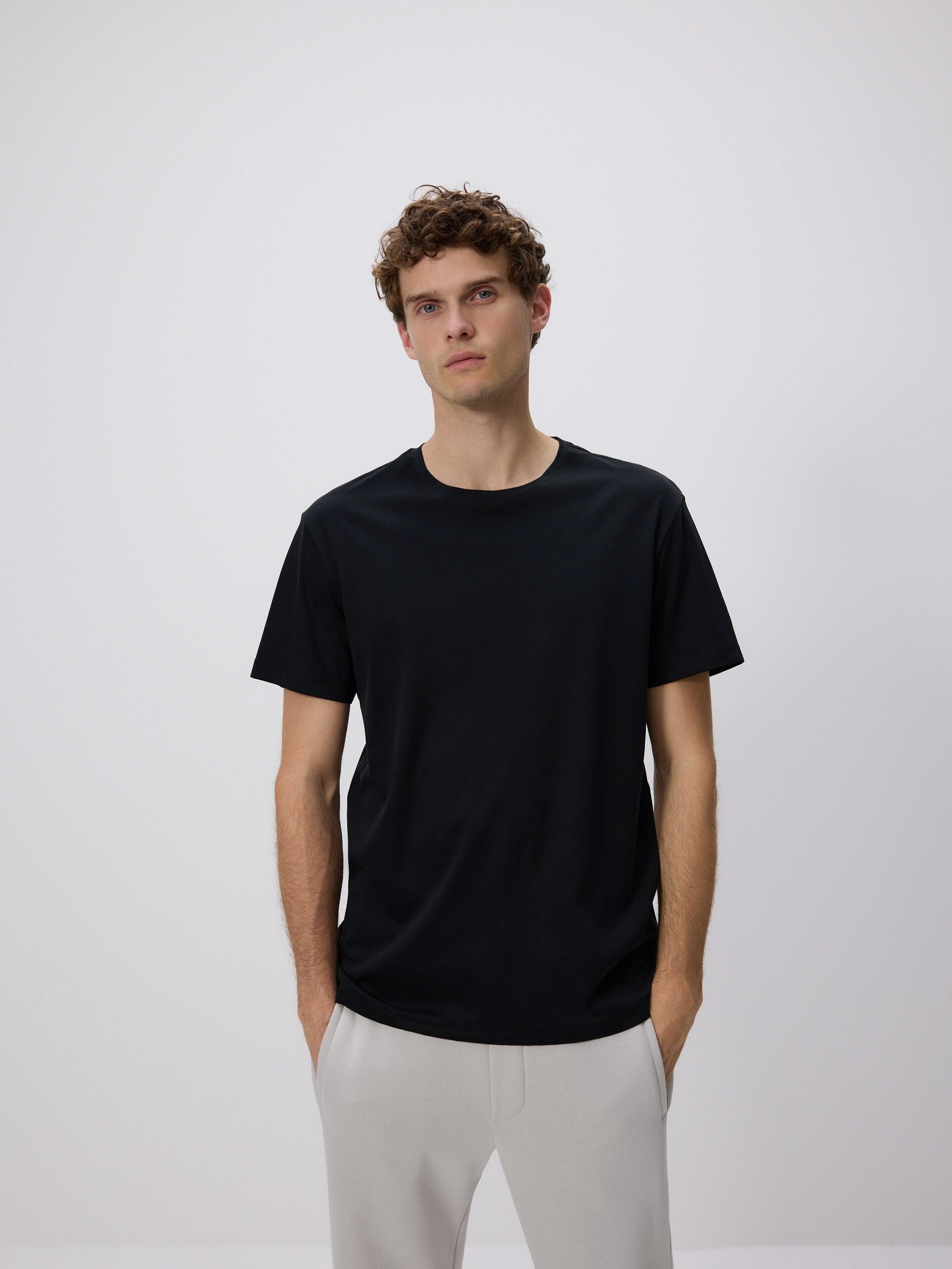 تيشيرت أسود بقصة عادية بخليط مودال, Black, medium