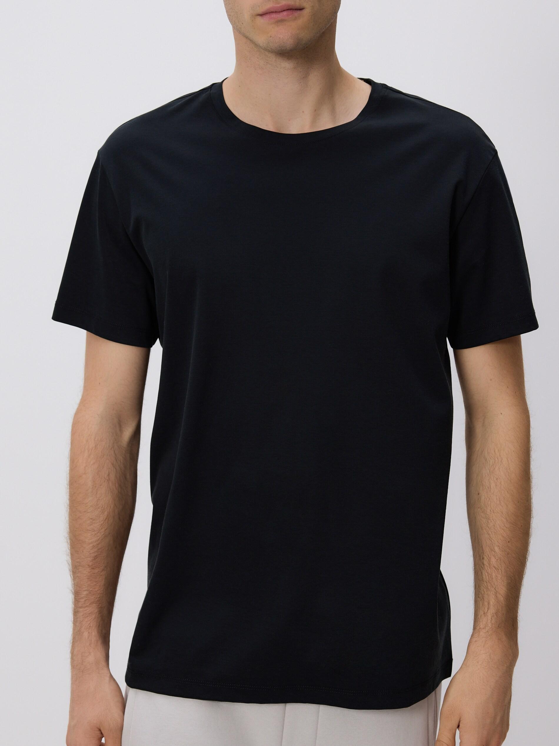 تيشيرت أسود بقصة عادية بخليط مودال, Black, medium