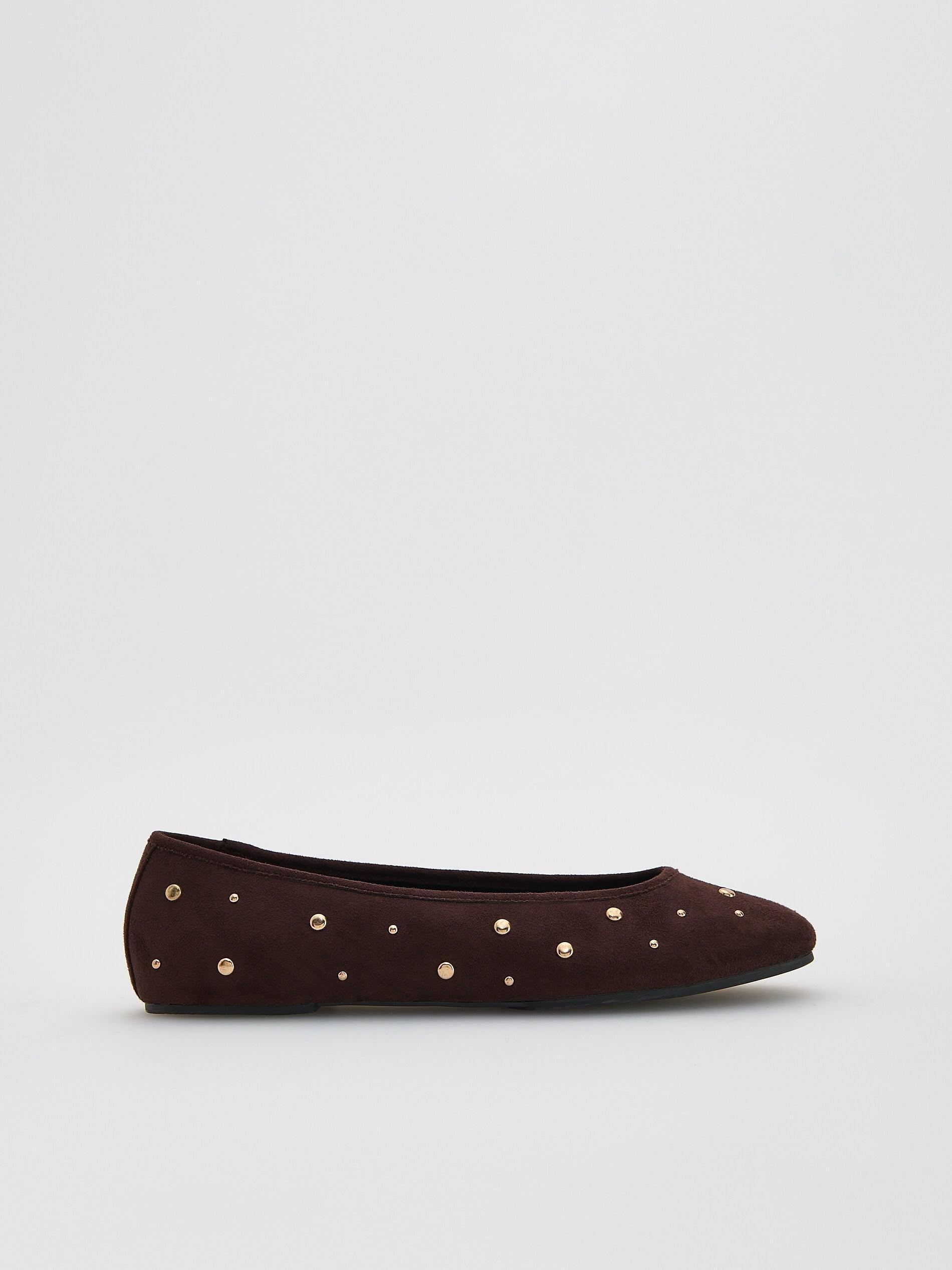Brown Studded Ballerinas, Brown, large image number 0