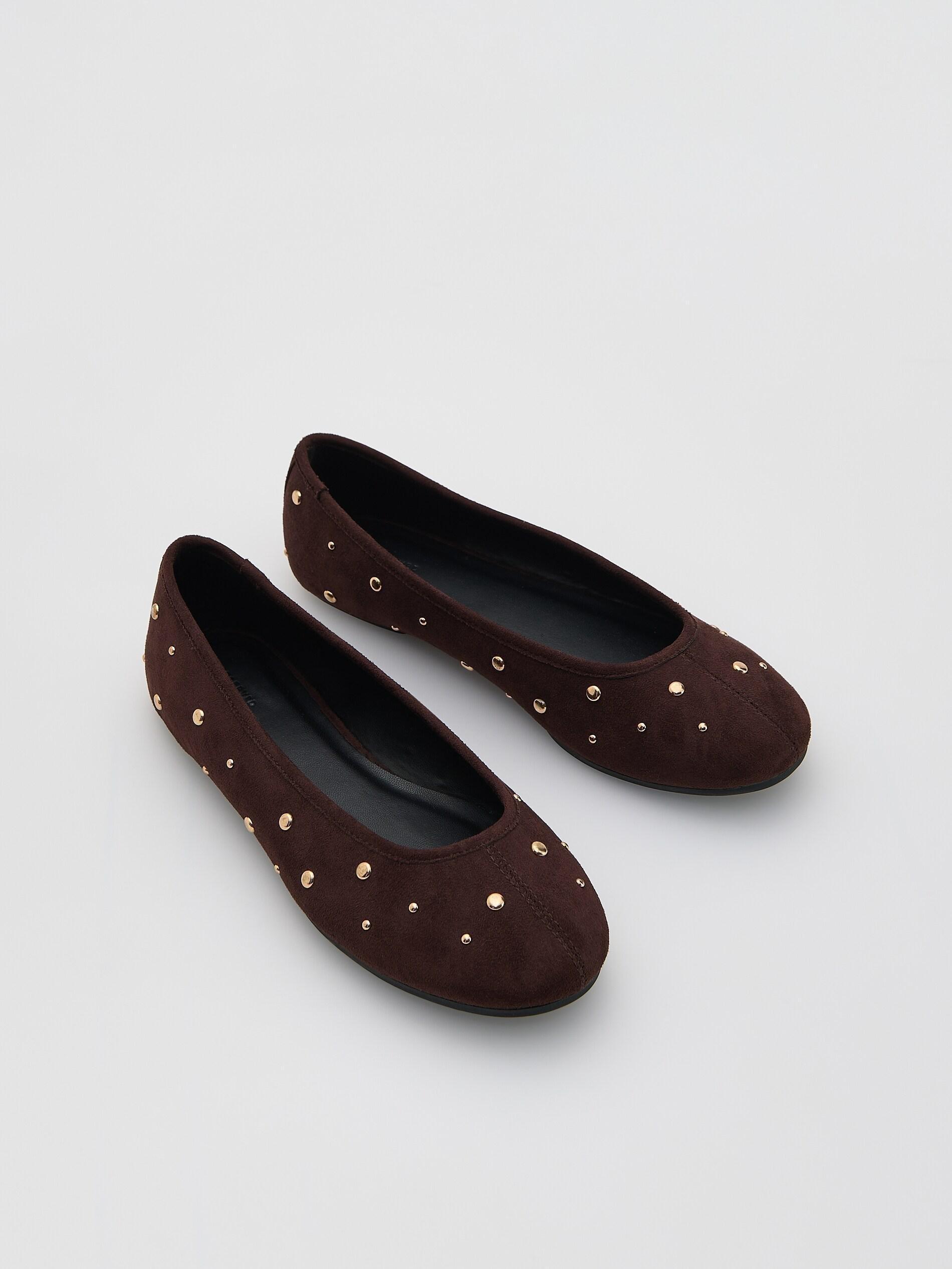 Brown Studded Ballerinas, Brown, large image number 1