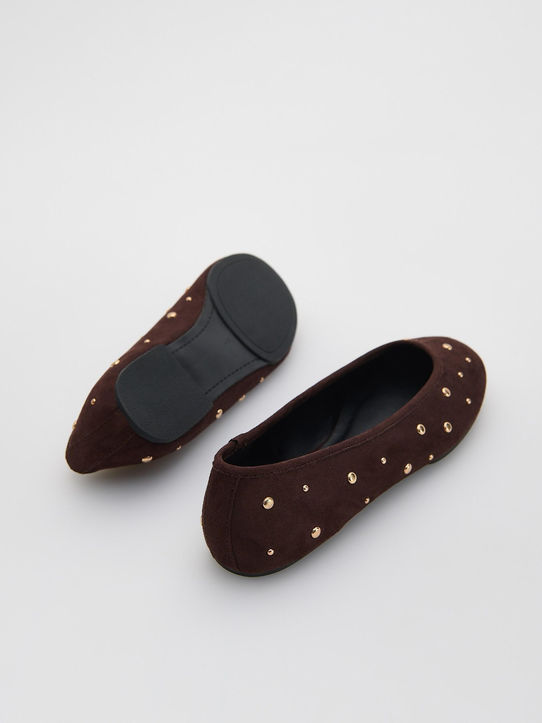 Brown Studded Ballerinas, Brown, large image number 2