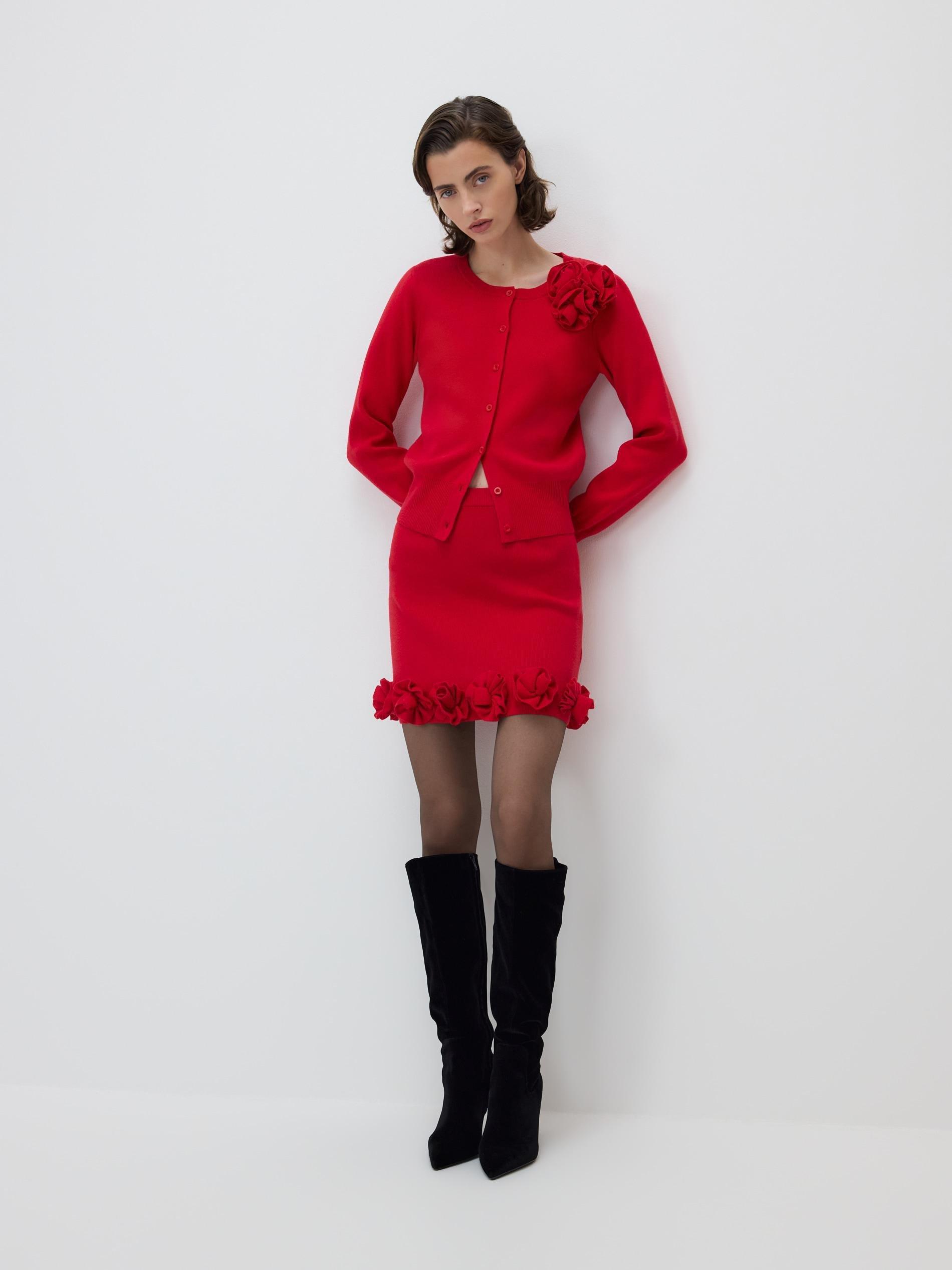 Red Skirt With Decorative Applique, Red, large image number 0