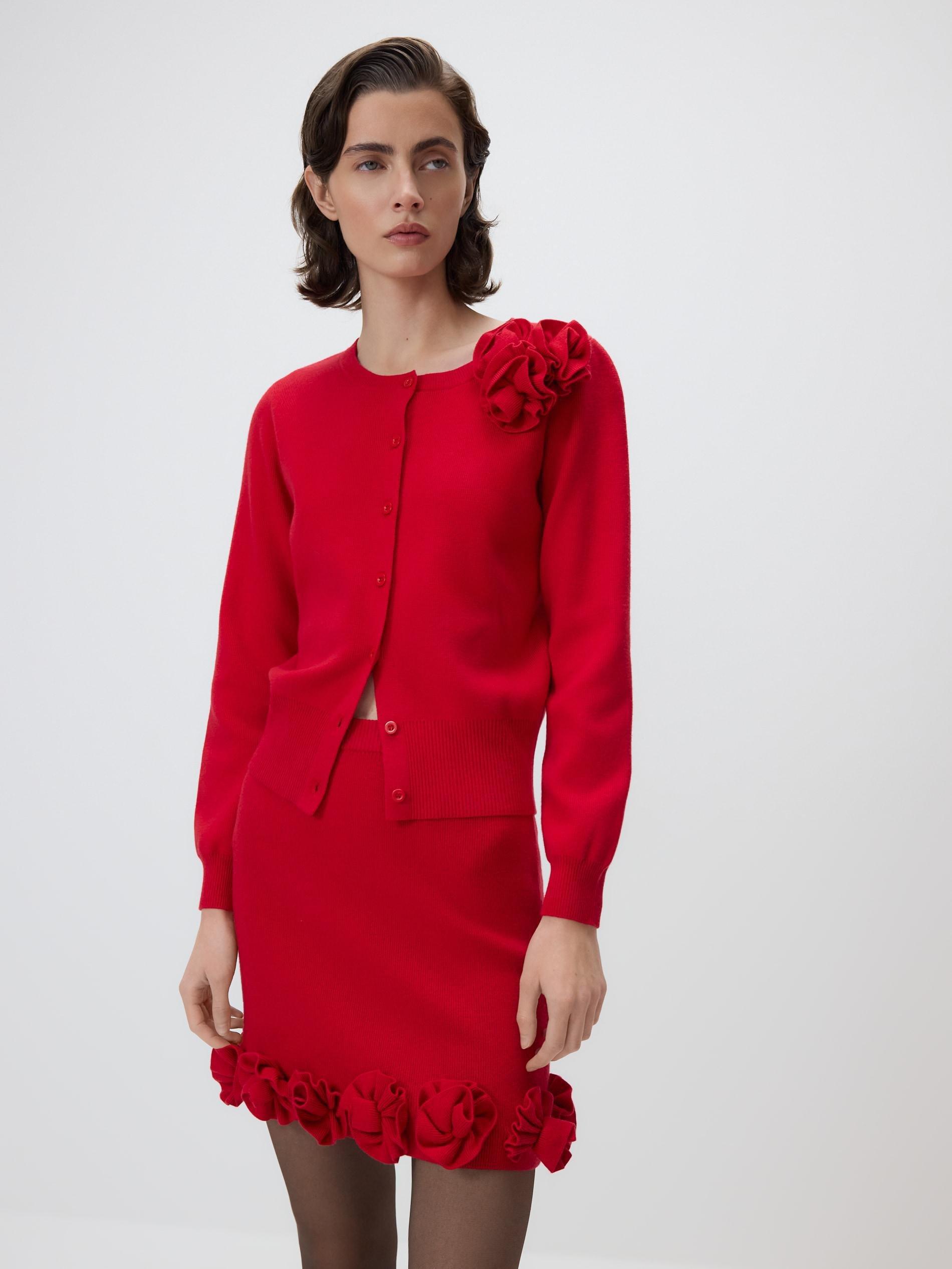 Red Skirt With Decorative Applique, Red, large image number 1