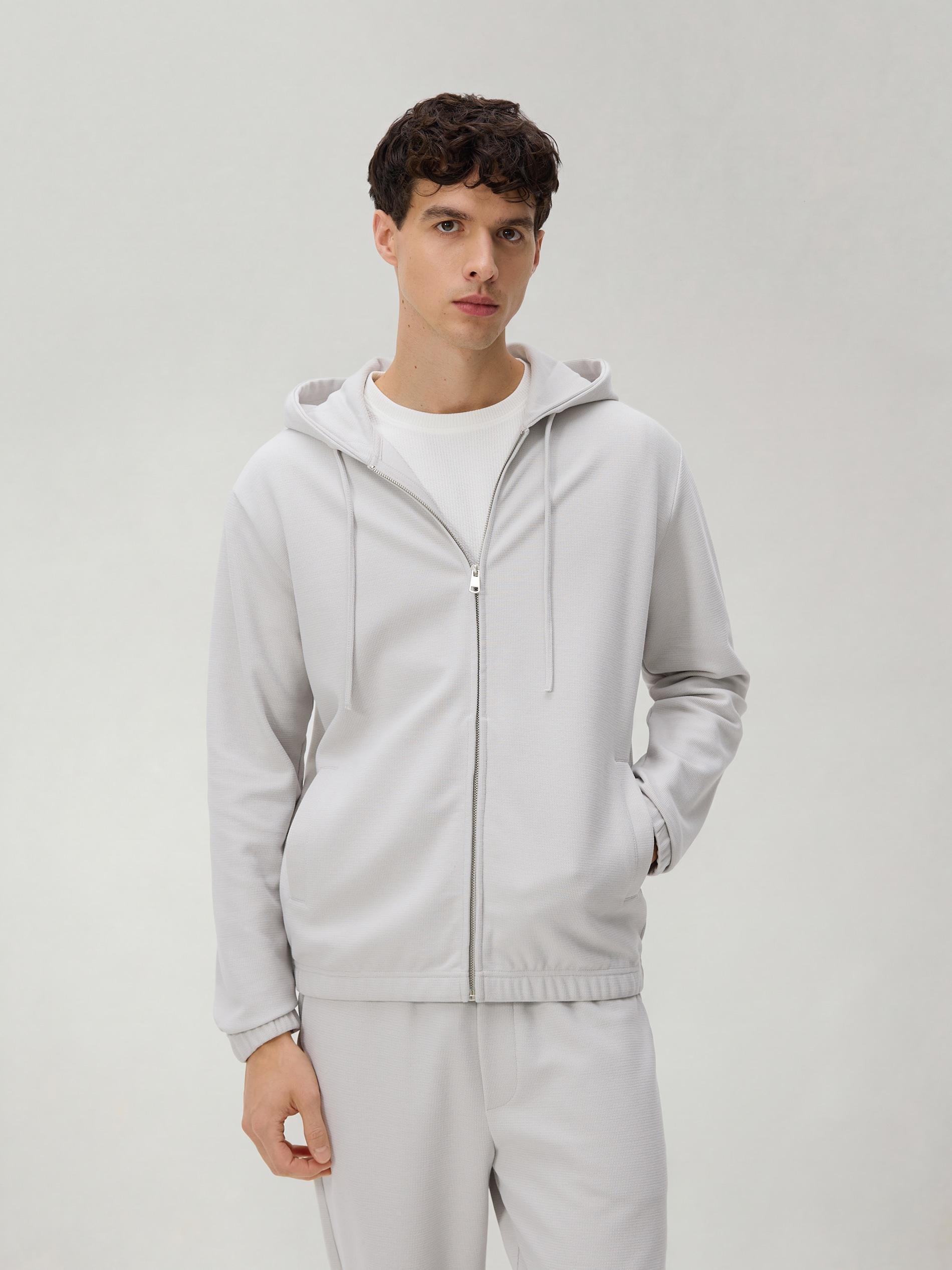 Grey Zip Up Sweatshirt, Light grey, large