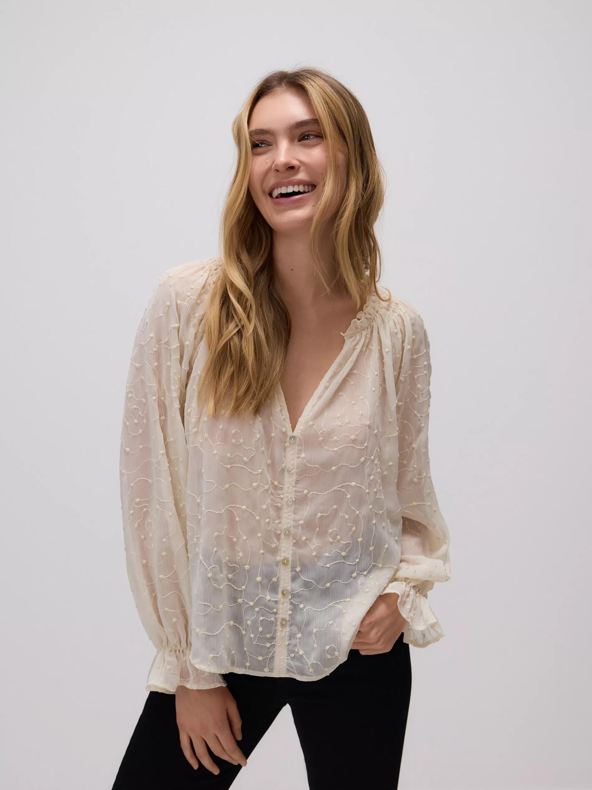 Cream Top With Frills, , large image number 0